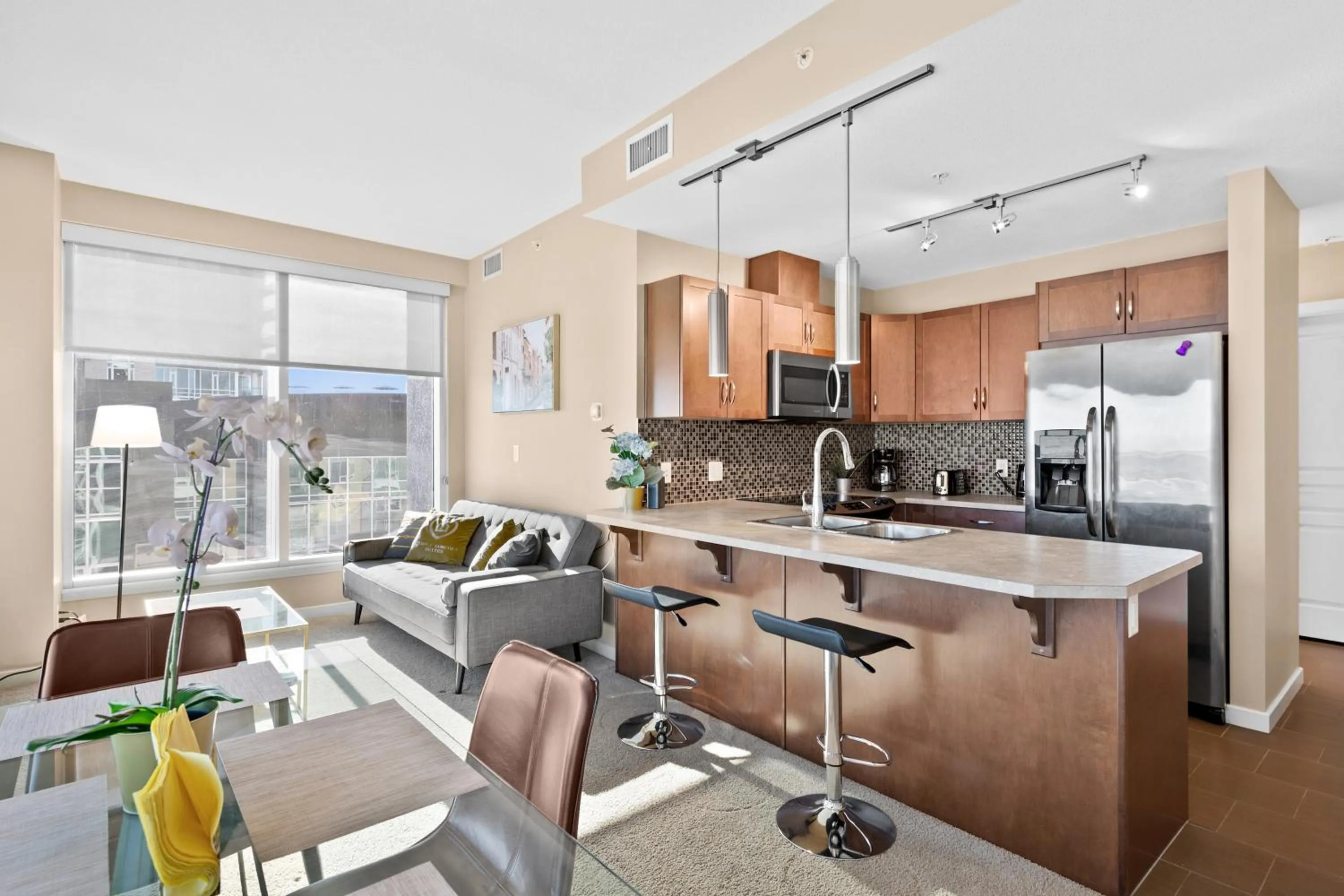 Living room in Stylish Downtown Condos by GLOBALSTAY