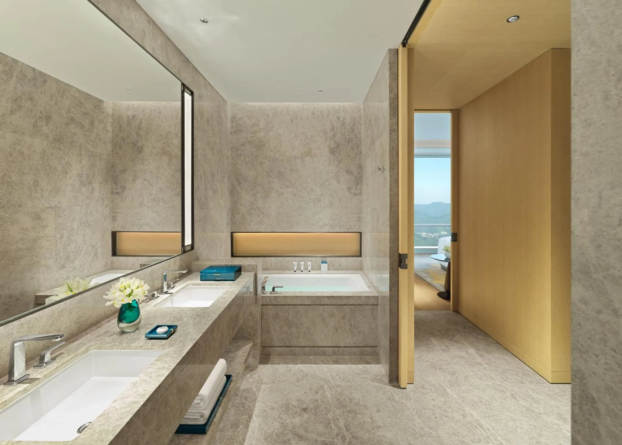 Bathroom, Bed in Mandarin Oriental, Shenzhen