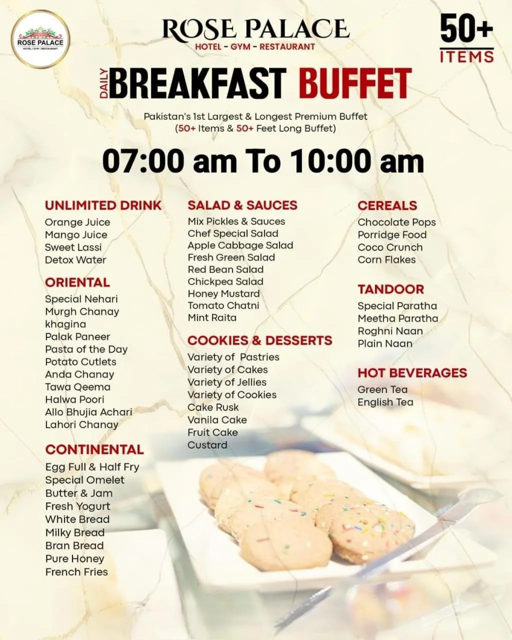 Breakfast in Rose Palace Hotel, Gulberg