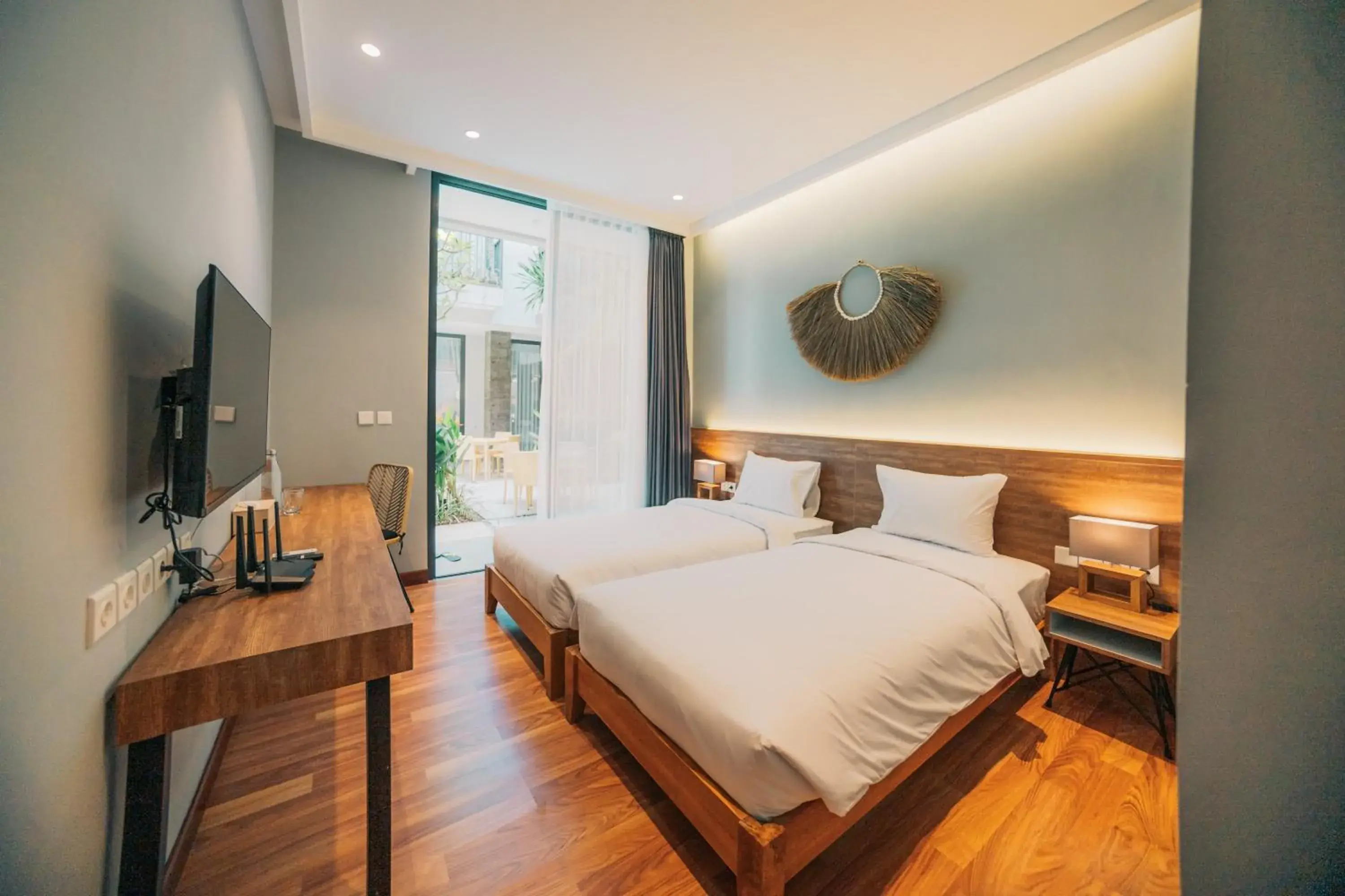 Twin Room with Pool View in Bestah Coliving Twin Room with Pool View in Bestah Coliving