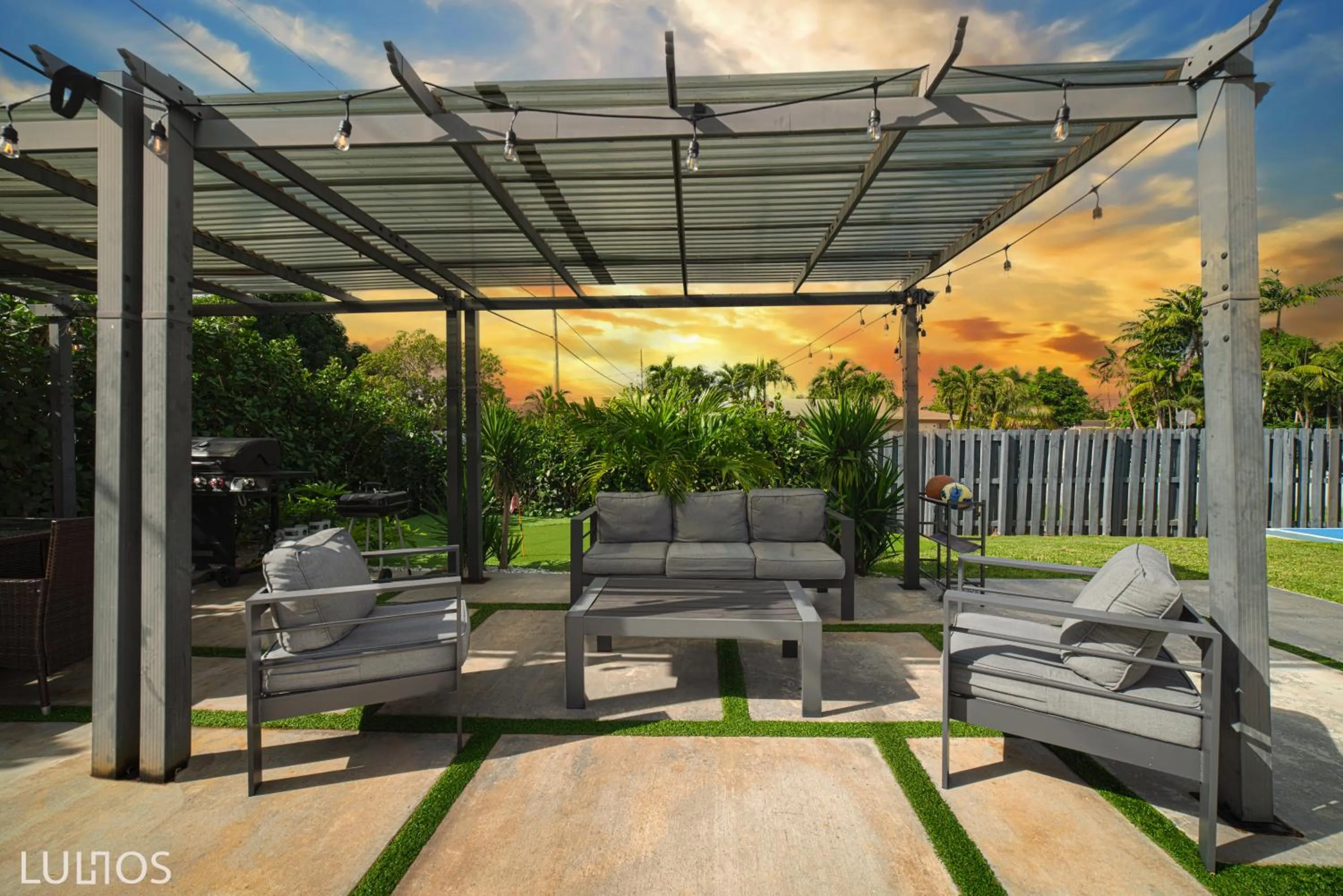 Patio in Magical Miami Retreat with Heated Pool, Mini Golf, and Basketball Court L19