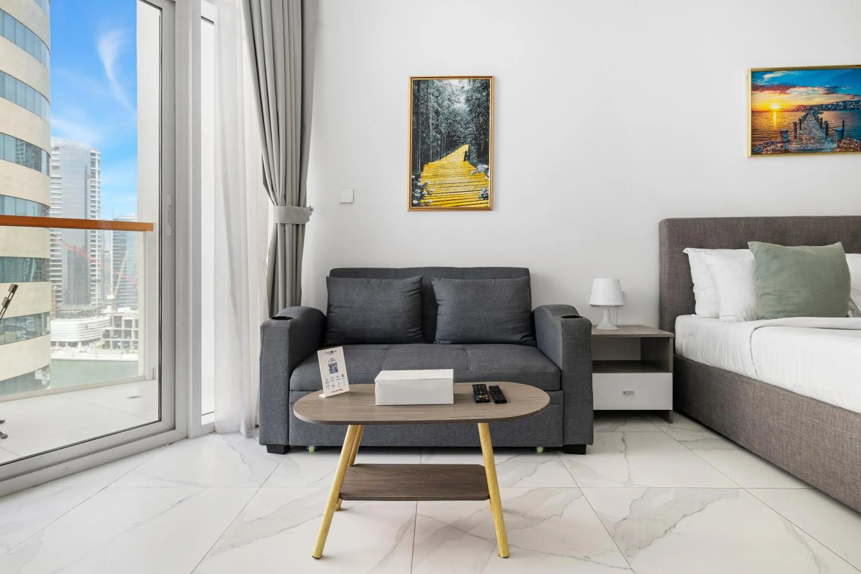 Seating area, Bed in Unlock Waters Edge