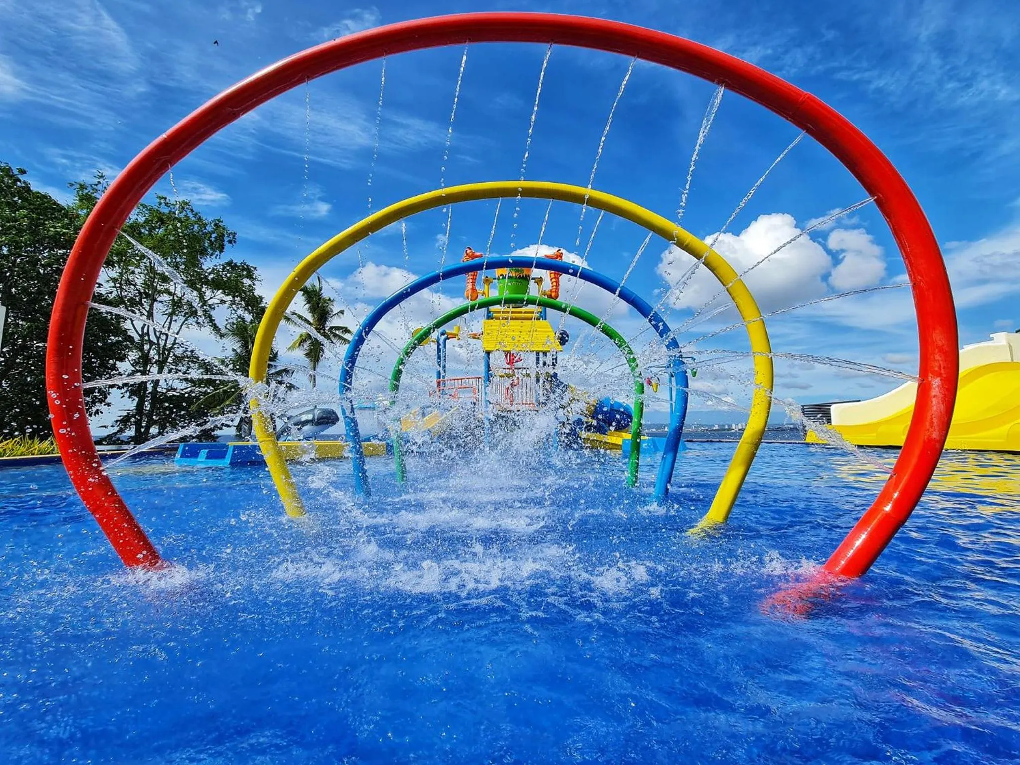 Pool view in Crusoe Cabins Costa Azalea