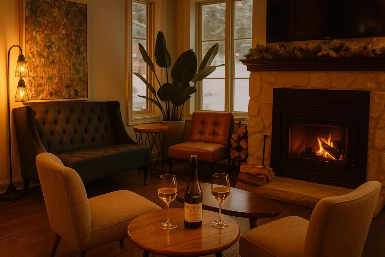 Communal lounge/ TV room in Le 900 Tremblant Inn Café and Bistro