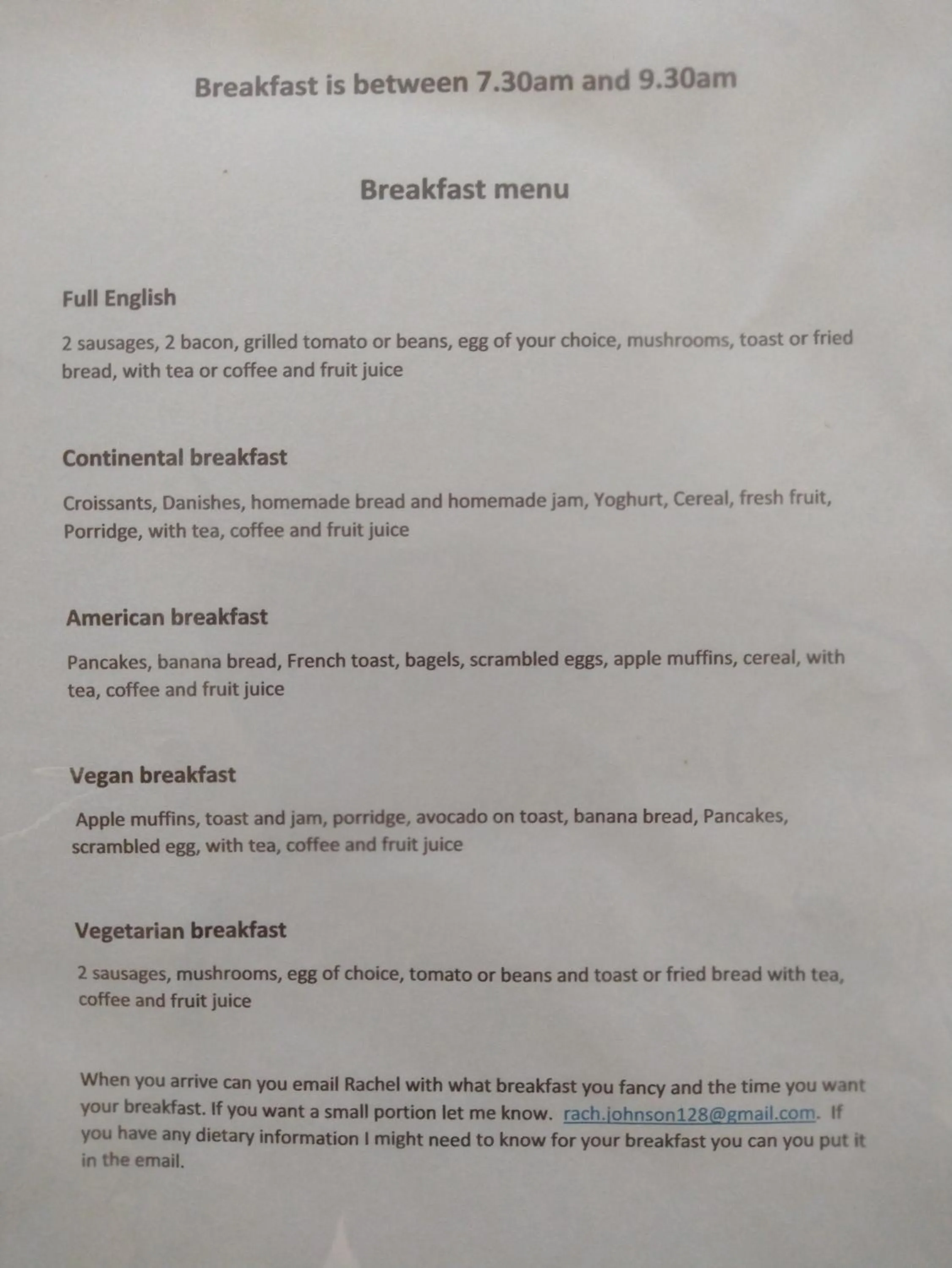 Breakfast in Sharlands Farm Bed and Breakfast