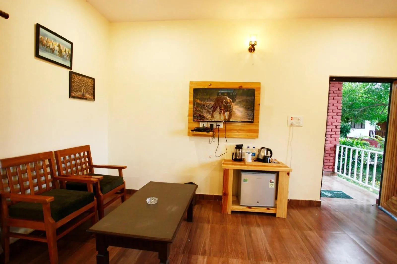Living room in Vanasthali Jungle Resort Jim Corbett