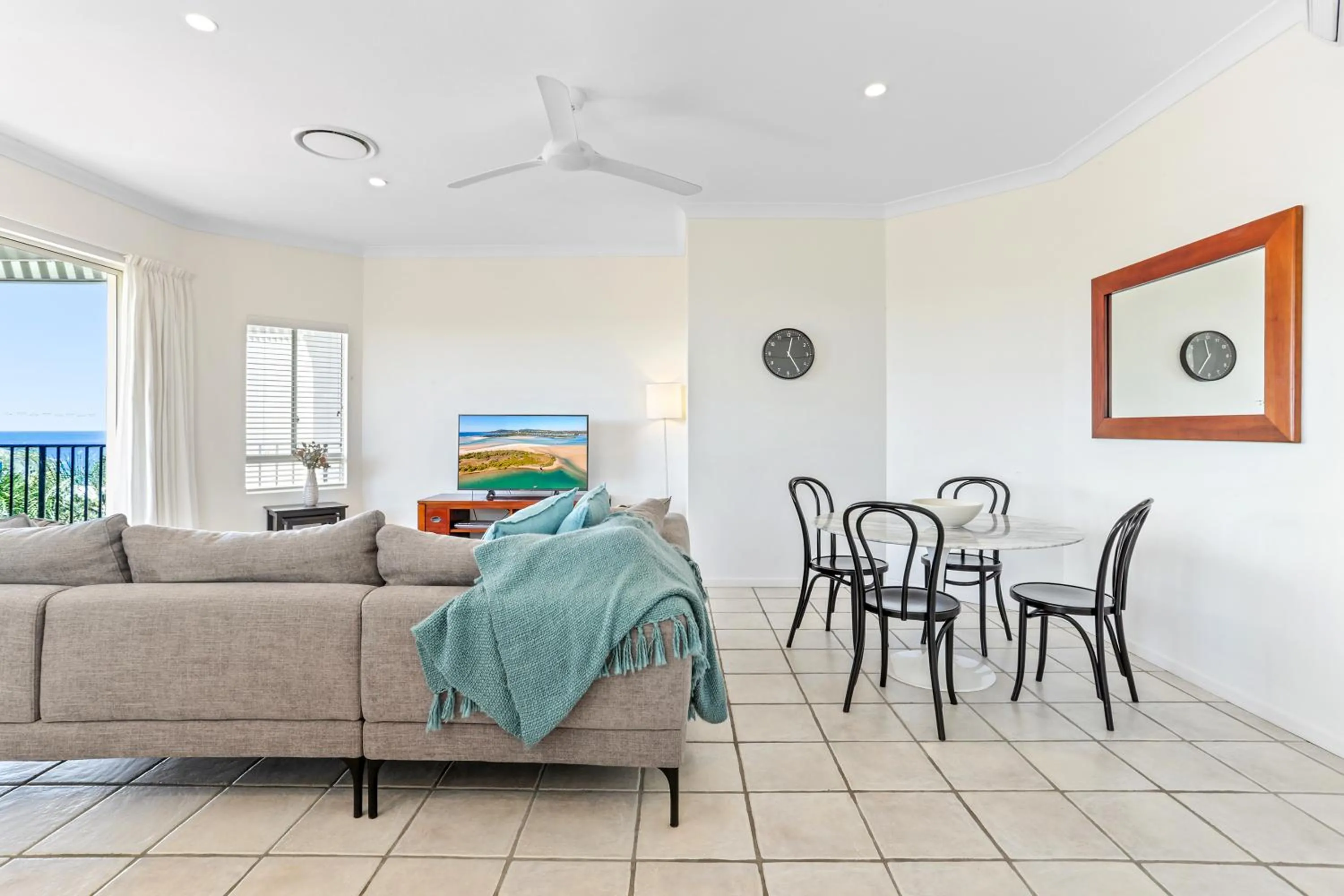 Living room in Cosy apartment with ocean views, Sunshine Beach