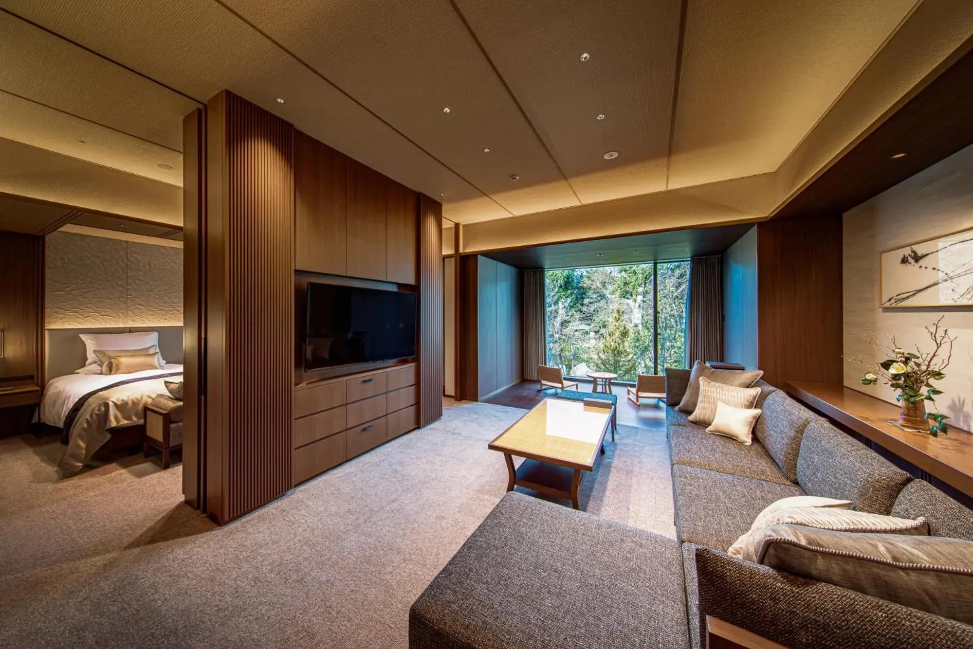 Living room, Bed in Hotel Okura Kyoto Okazaki Bettei Living room, Bed in Hotel Okura Kyoto Okazaki Bettei