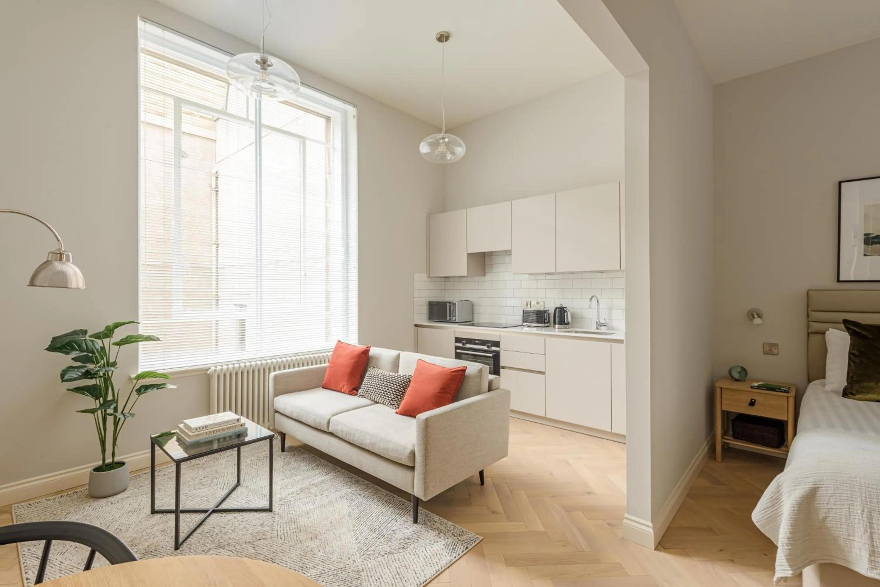 Living room, Bed in Museum Apartments