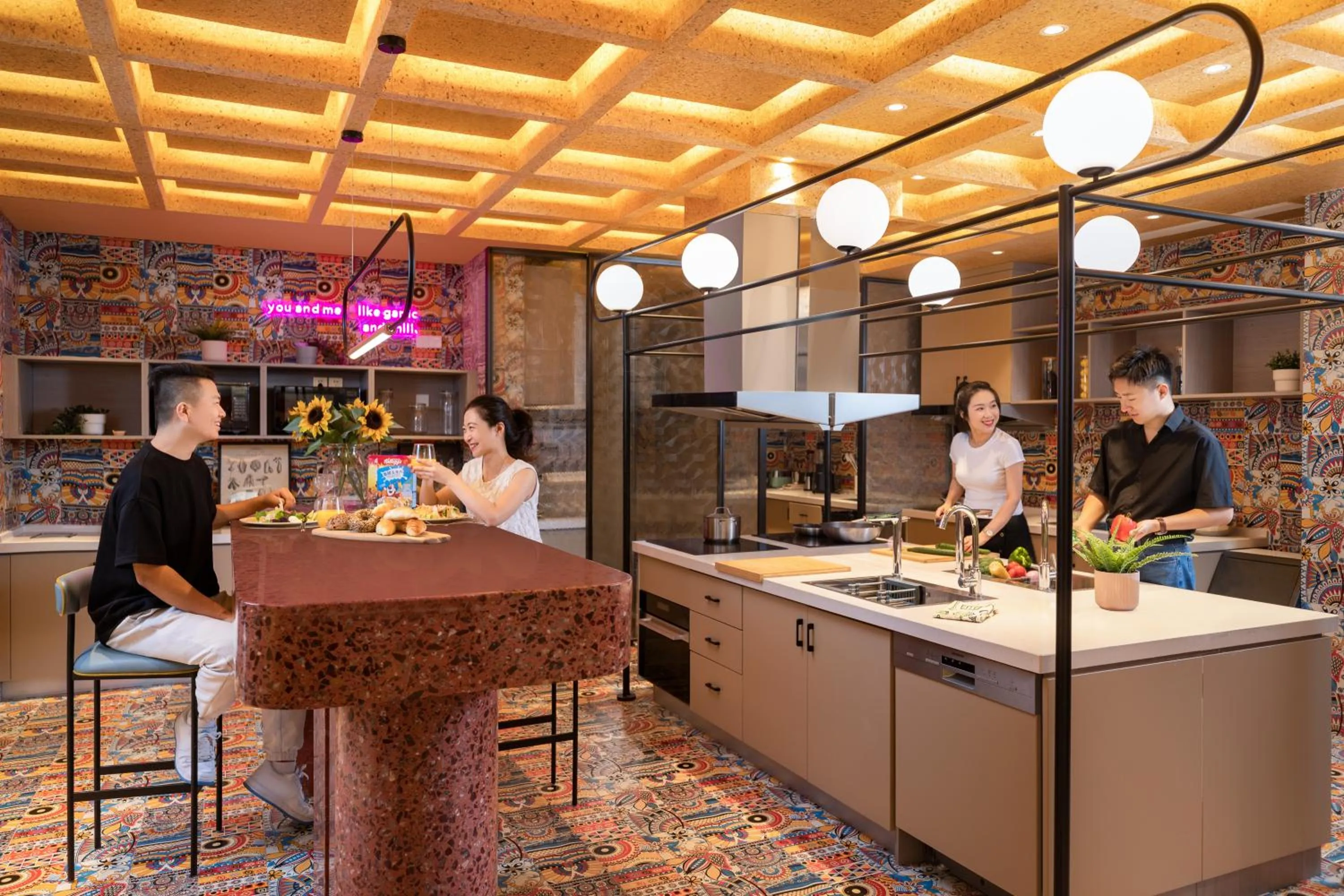 Communal kitchen in lyf Dayanta Xi'an by the Ascott Limited free gym & free park & free laundry room