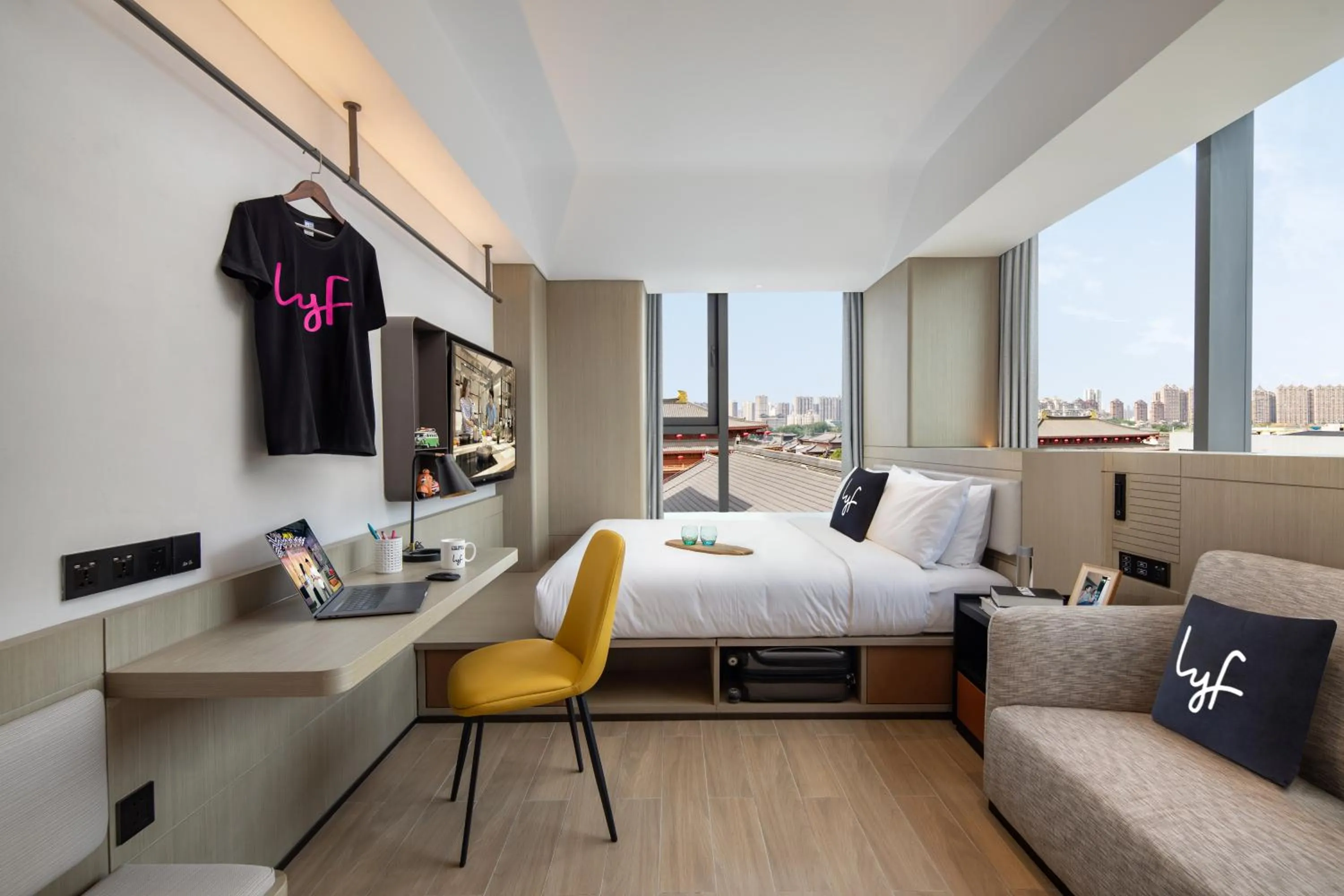 Photo of the whole room, Bed in lyf Dayanta Xi'an by the Ascott Limited free gym & free park & free laundry room