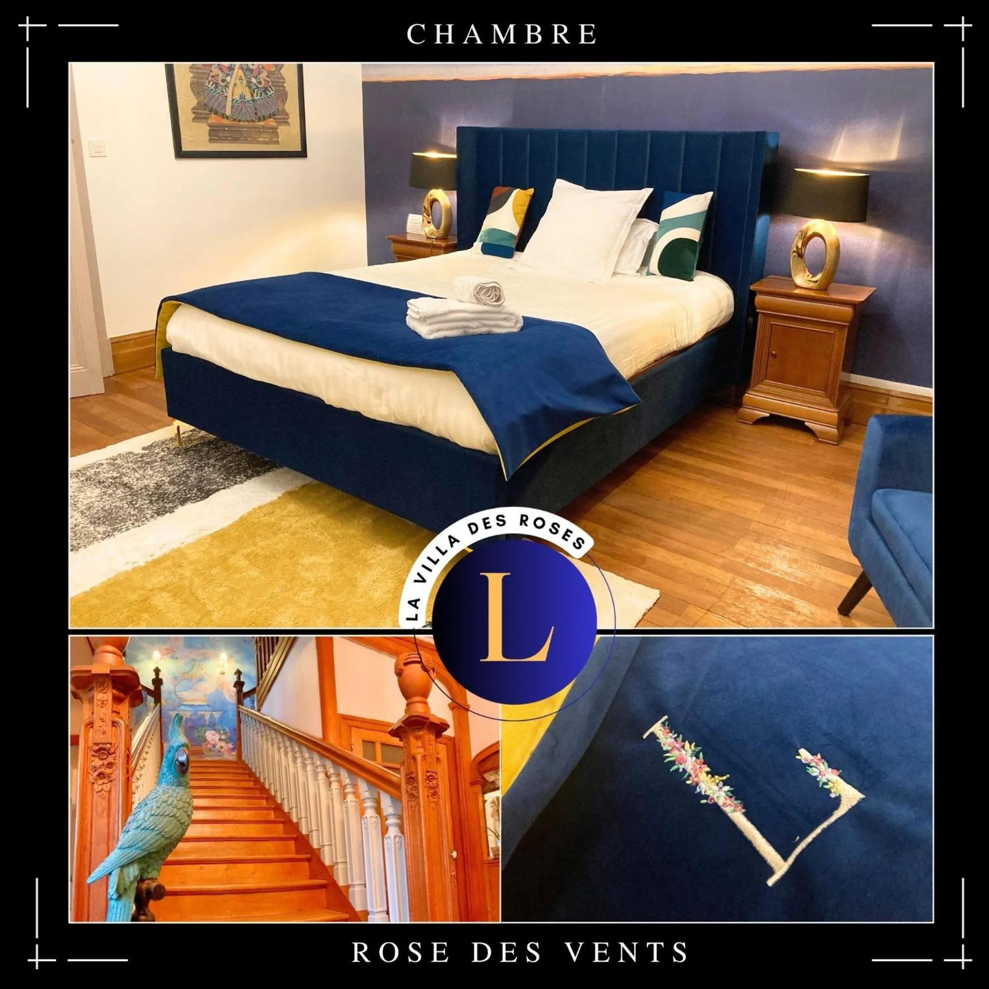 Bed in La Villa des Roses Gîte Chambres d'hôtes Piscine chauffée