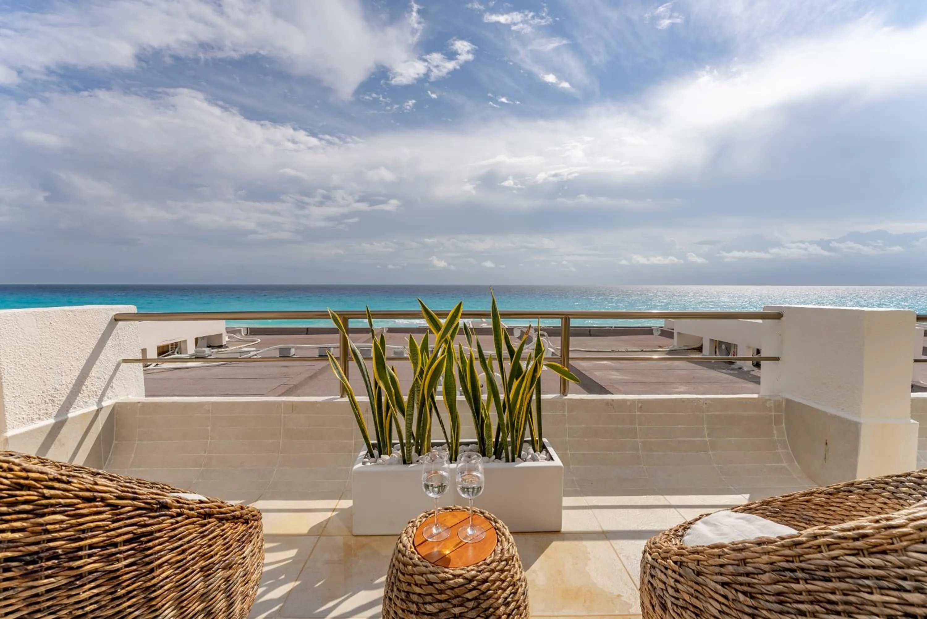 Balcony/Terrace in Amazing Caribbean Ocean view at Villas Marlin in Cancun