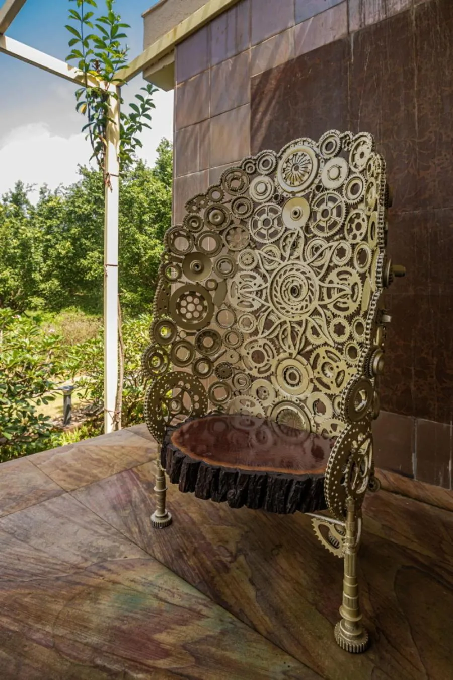 Property building in SaffronStays Aura - 4BR luxury pool villa with gym, BBQ deck, lawns & indoor games near Kihim Beach