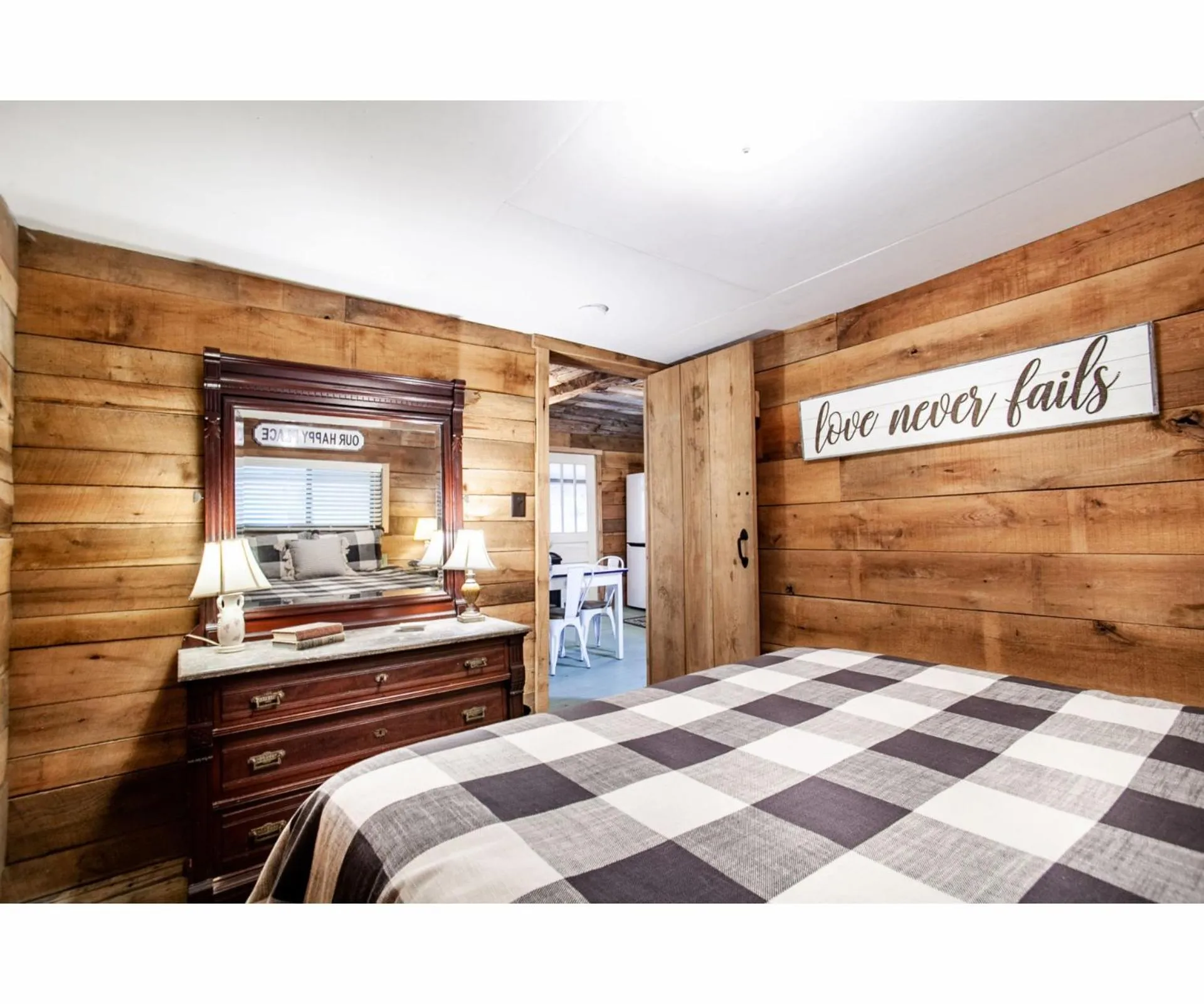 Bedroom, Bed in Beary Relaxing Cabin - Rustic with Outdoor Patio