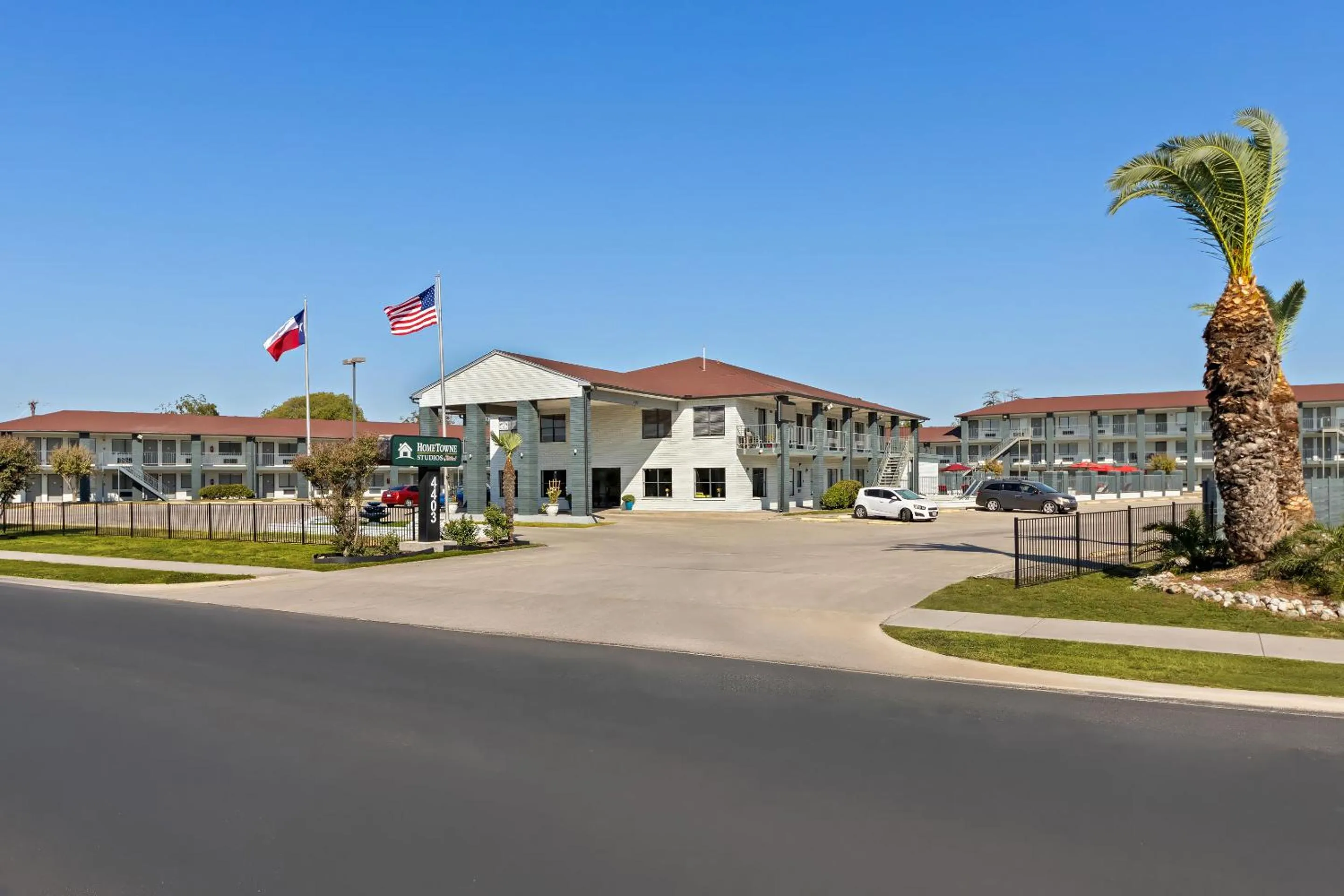Property building in HomeTowne Studios by Red Roof San Antonio E - Frost Bank Center