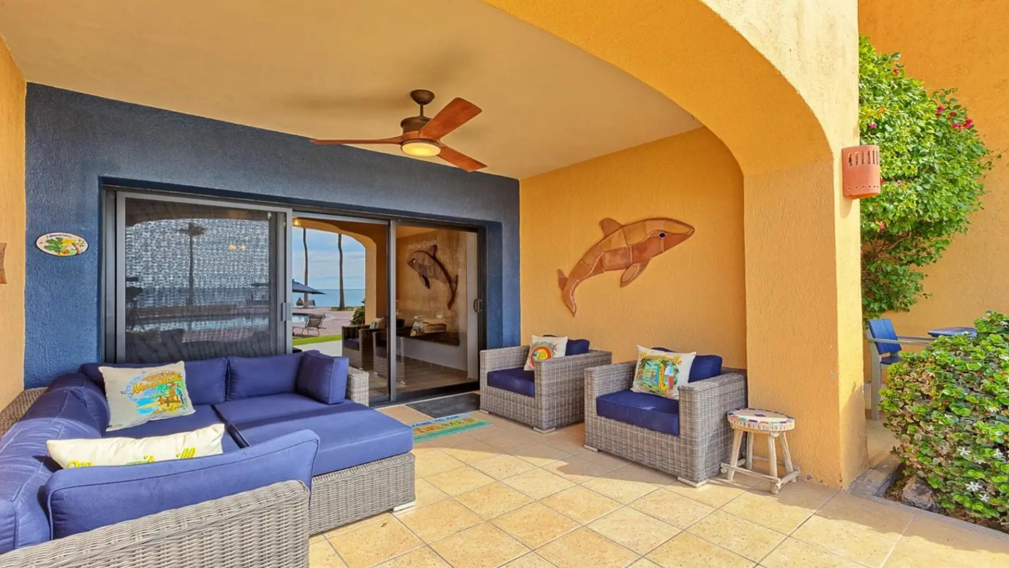 Patio in Ground Floor 2BR Beachfront - Steps to Pool - Princesa E104 - BeachBumCondos