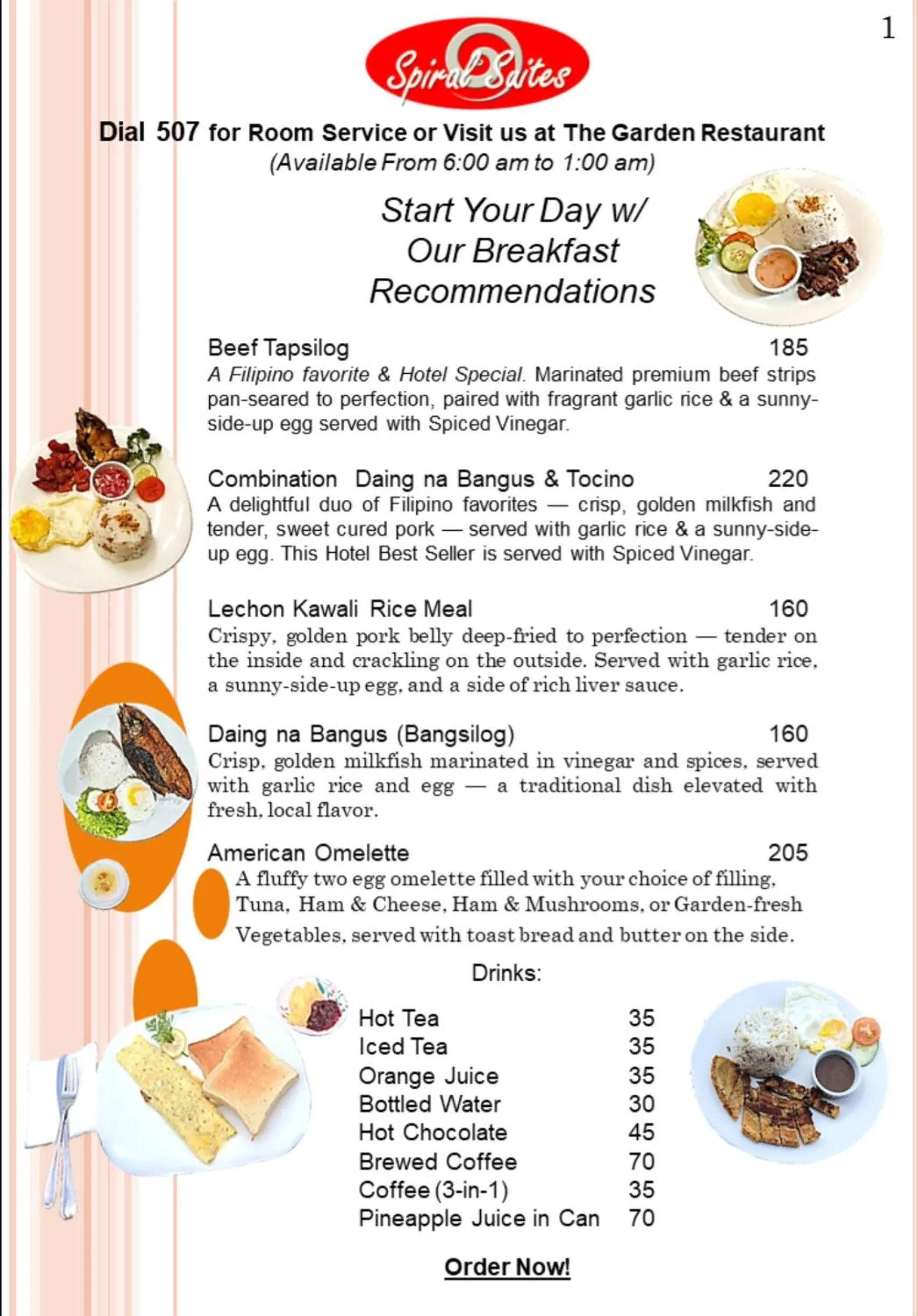 Restaurant/places to eat in Spiral Suites Hotel