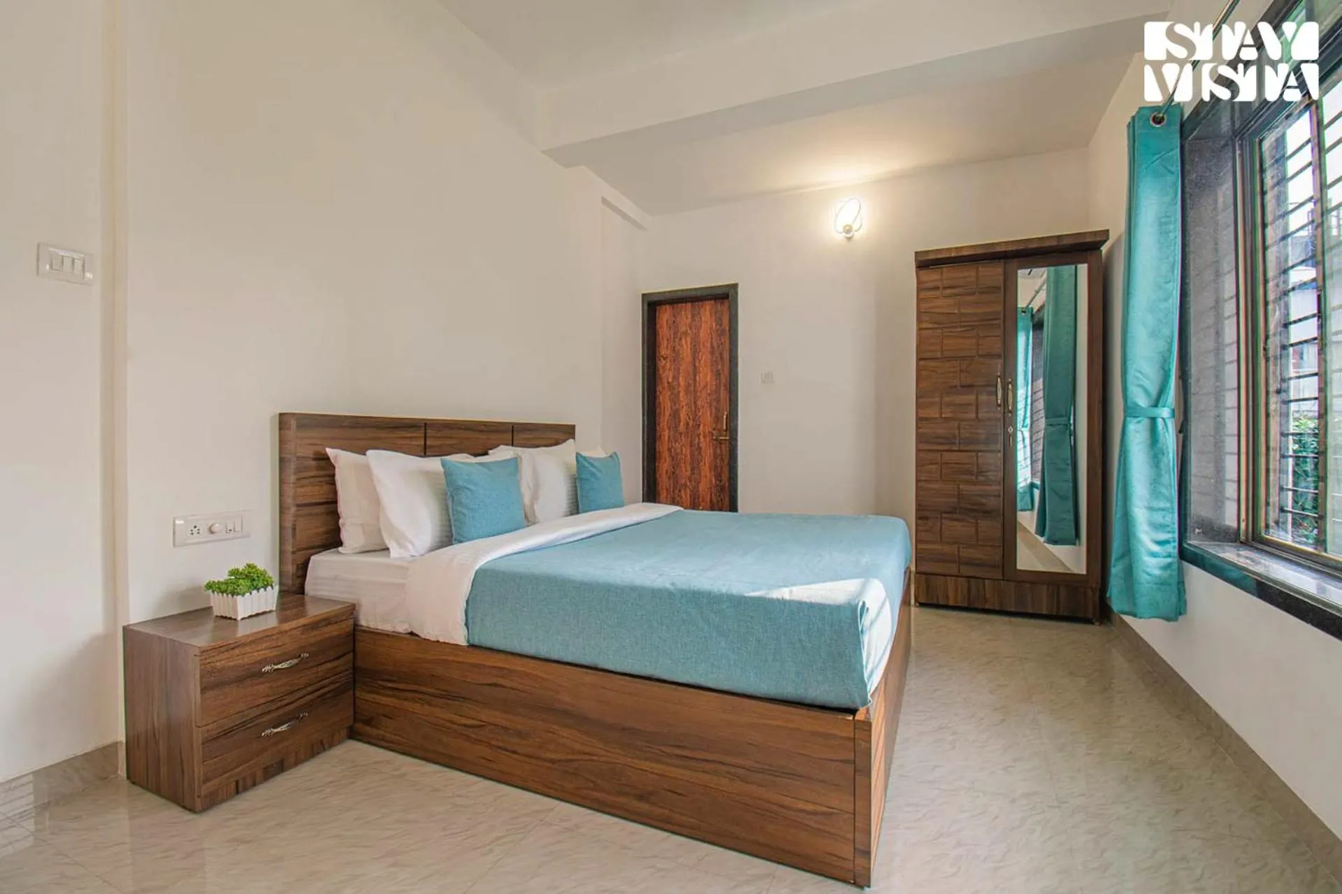Bedroom, Bed in StayVista's Brookvale Cottage - Dive into tranquility with pool view and gazebo