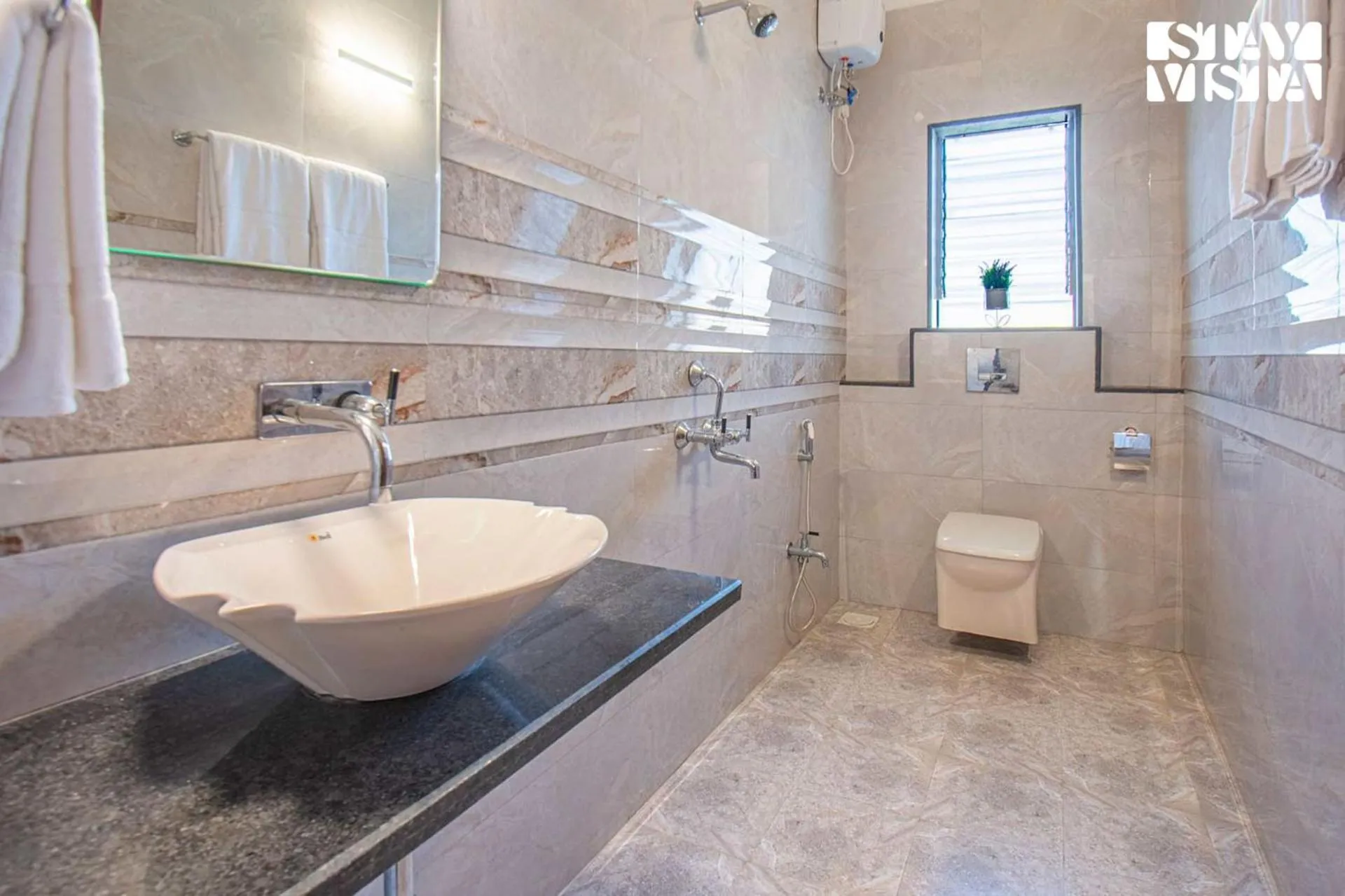 Toilet in StayVista's Brookvale Cottage - Dive into tranquility with pool view and gazebo