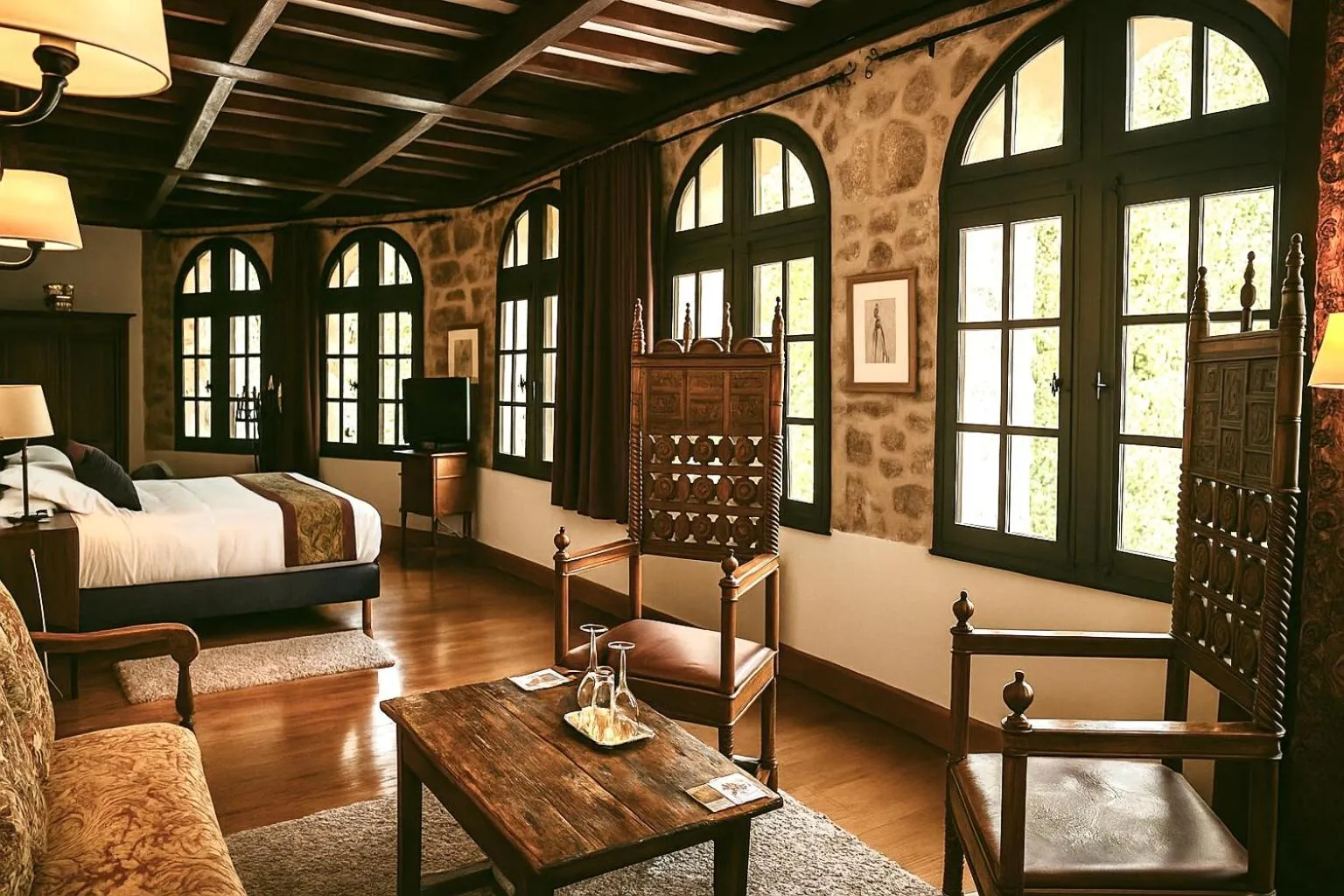 Living room, Bed in Château De La Caze Piscine & Spa - Ste Enimie