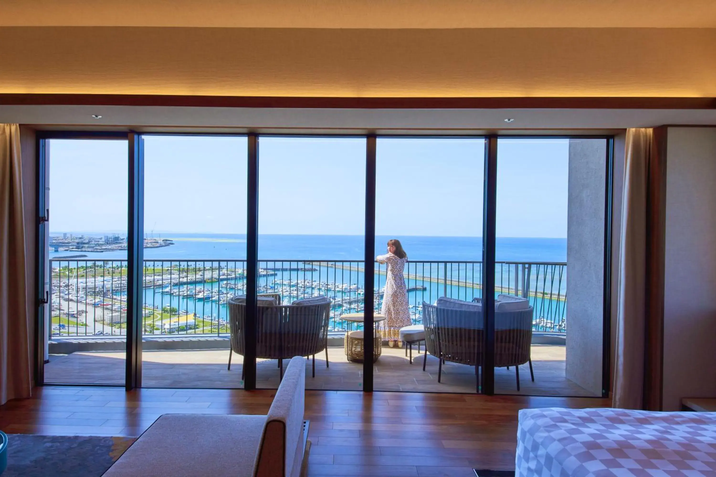 Balcony/Terrace, Bed in Okinawa Prince Hotel Ocean View Ginowan Balcony/Terrace, Bed in Okinawa Prince Hotel Ocean View Ginowan