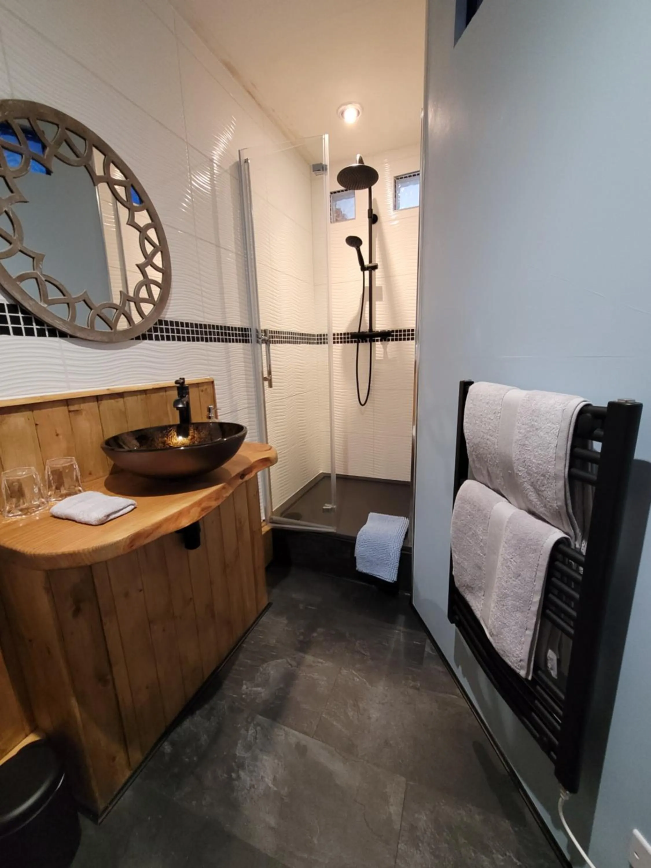 Shower in Hideaway Escapes, Farmhouse B&B & Holiday Home, Ideal family stay or Romantic break, Friendly animals on our smallholding in beautiful Pembrokeshire setting close to Narberth