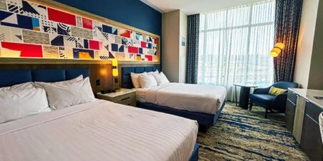 Bed in The Landing Hotel at Rivers Casino Pittsburgh