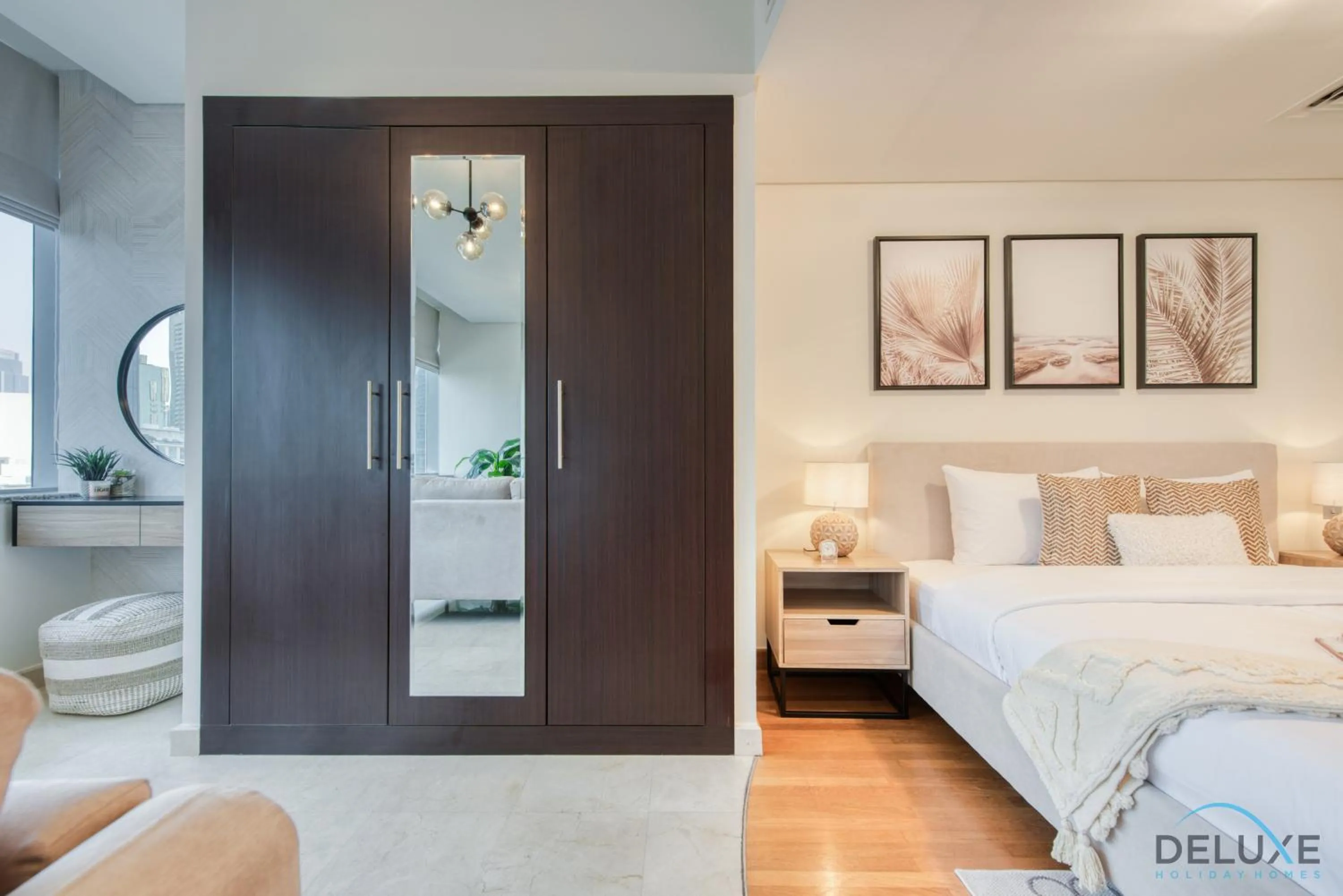 Bed in Calm Studio at Sky Gardens DIFC by Deluxe Holiday Homes