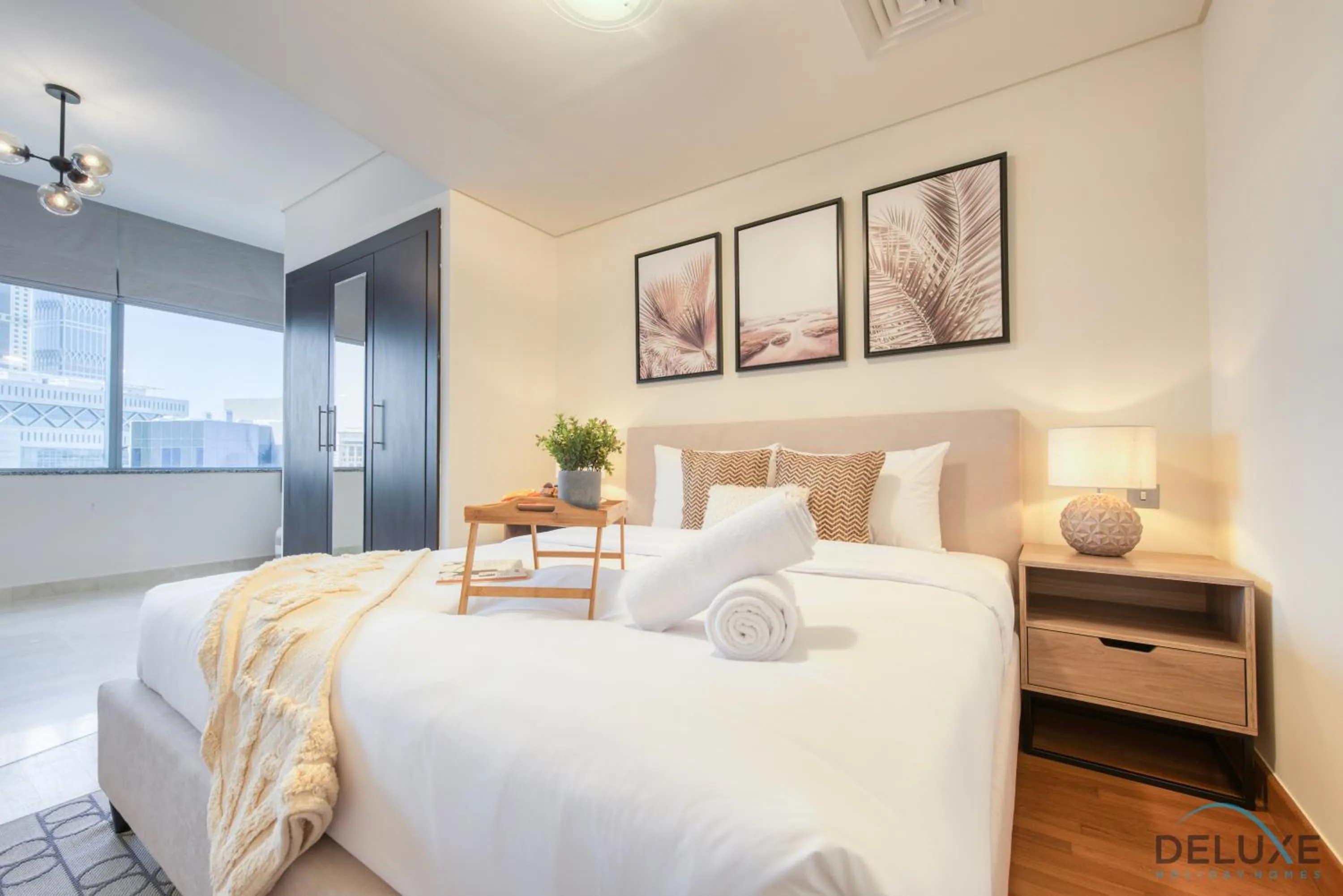 Bed in Calm Studio at Sky Gardens DIFC by Deluxe Holiday Homes