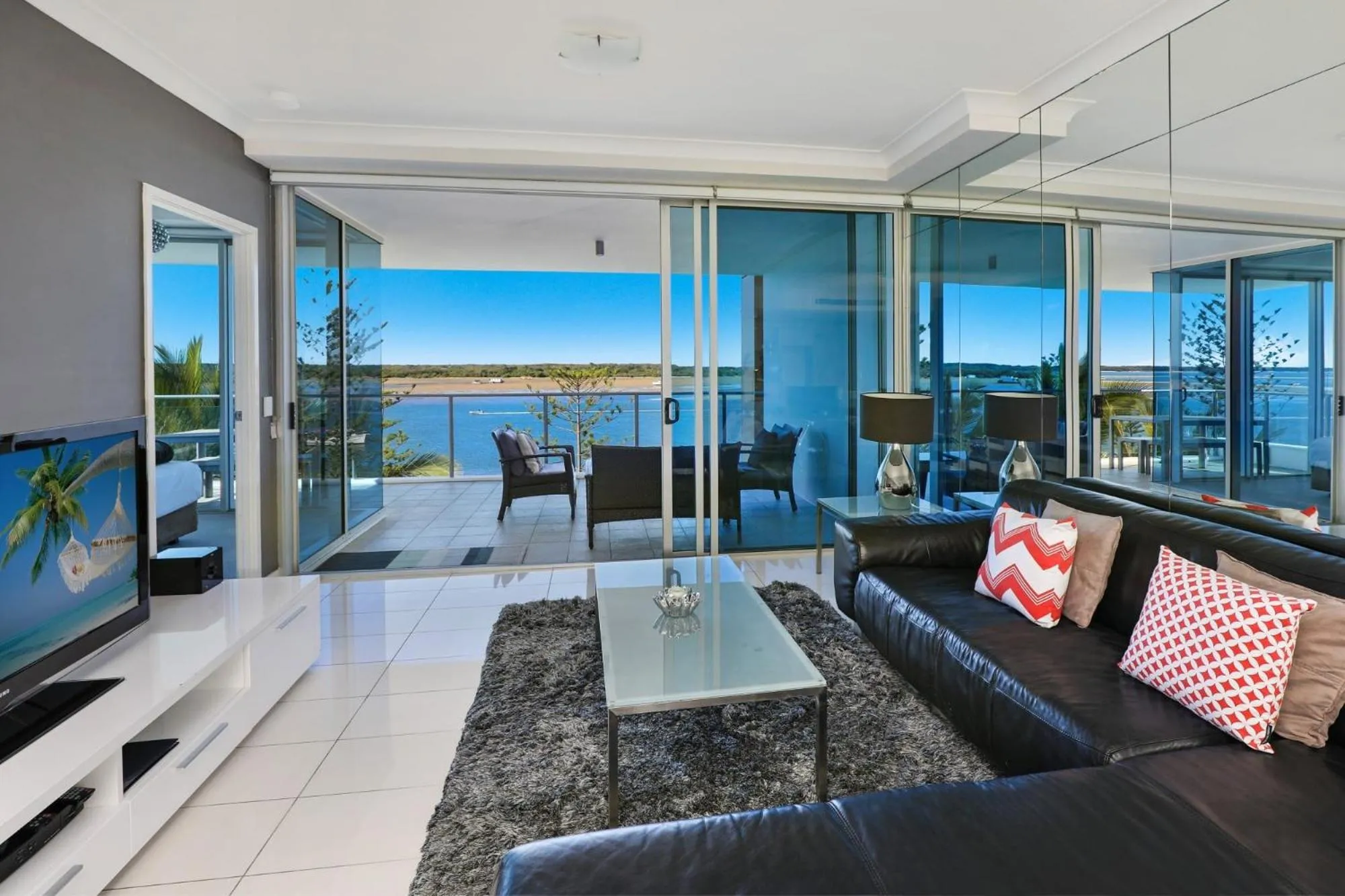 Living room in Silvershore Apartments on the Broadwater