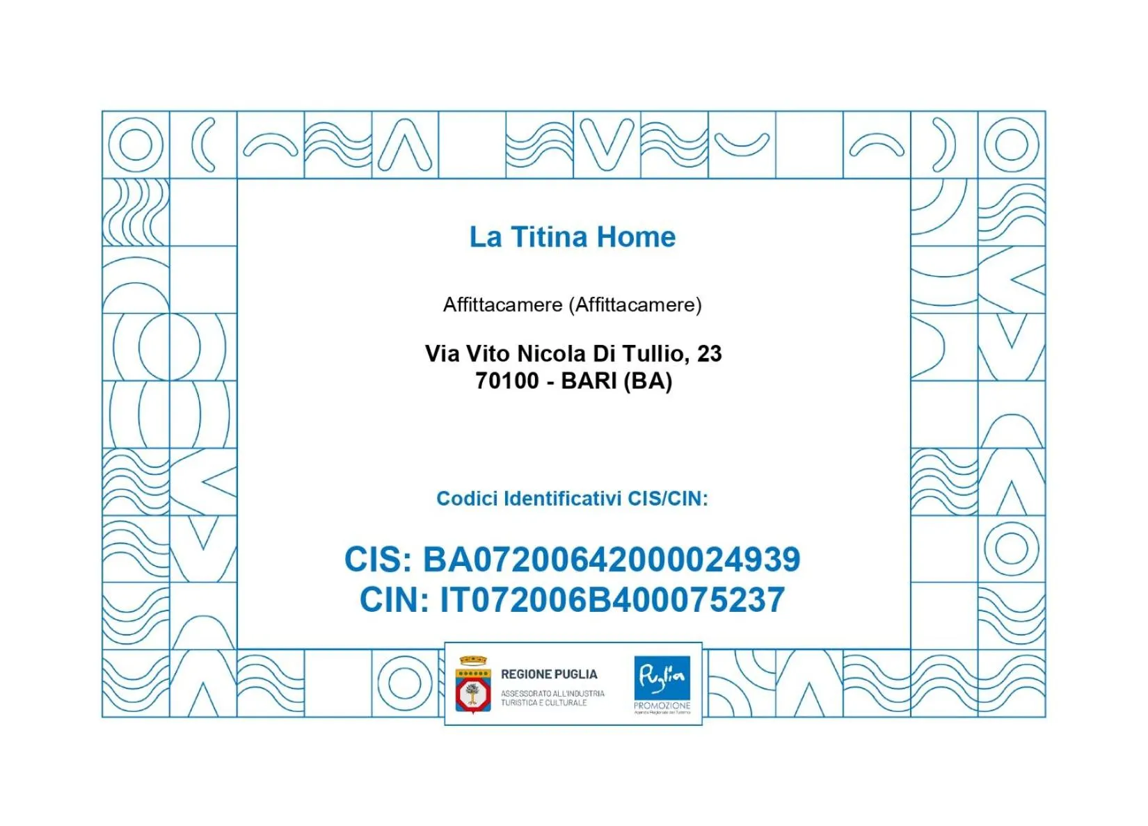 Certificate/Award in La Titina Home
