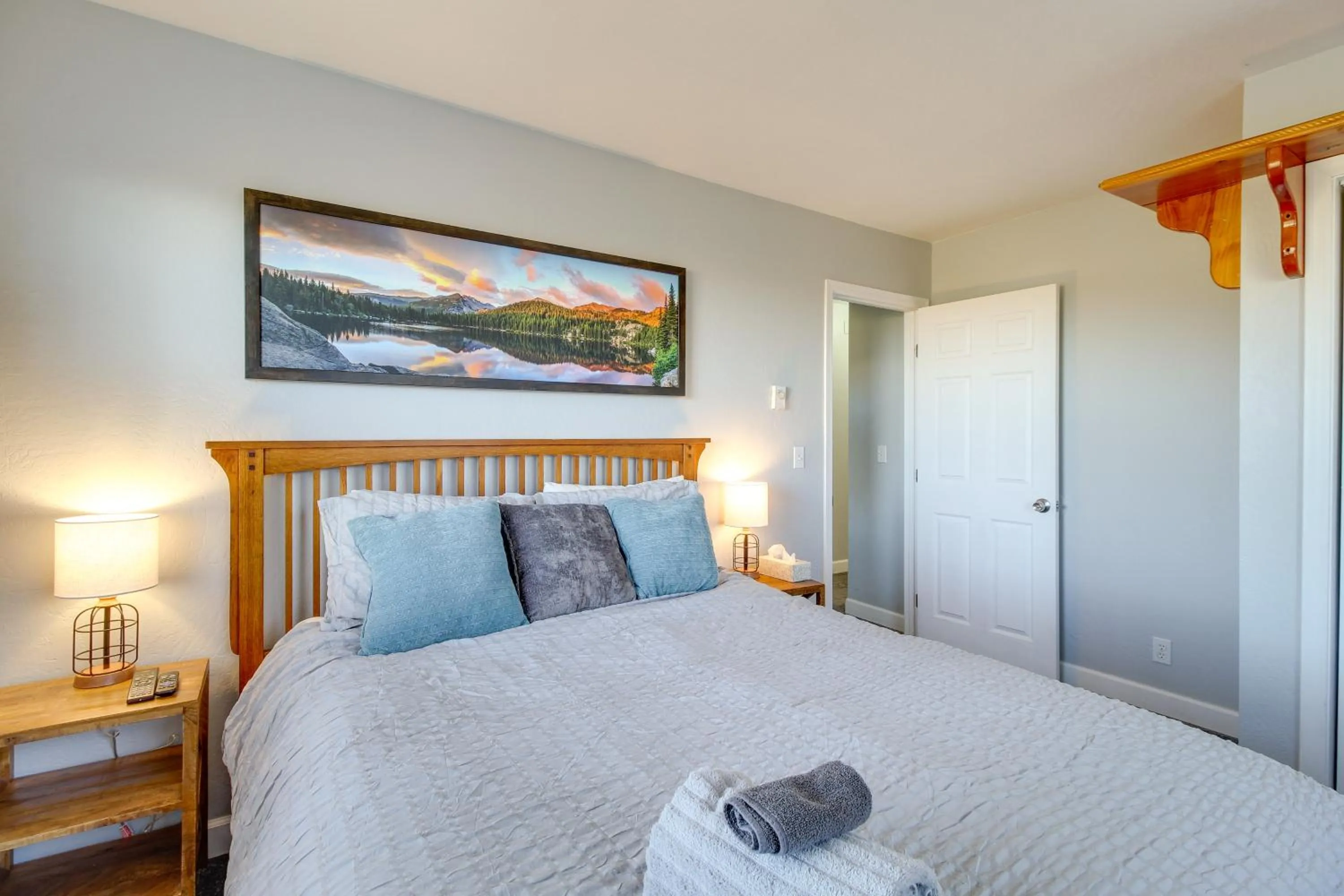 Bed in Eagar Vacation Rental Home with Spacious Deck!