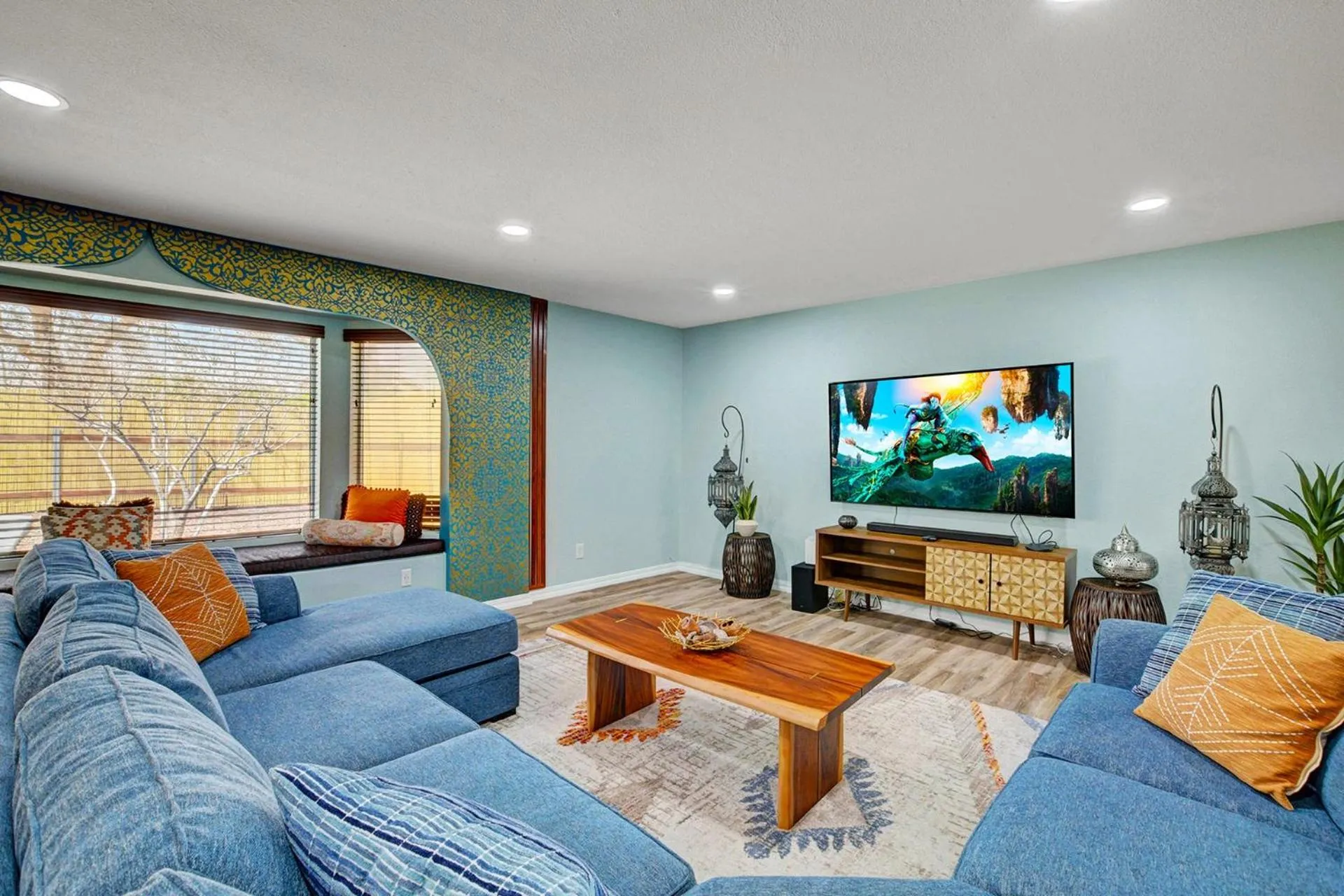 TV and multimedia in Buddha Mansion Luxury Resort - 8BR Modern, HotTub, Huge pool, Sauna, BBQ grill, Game Room