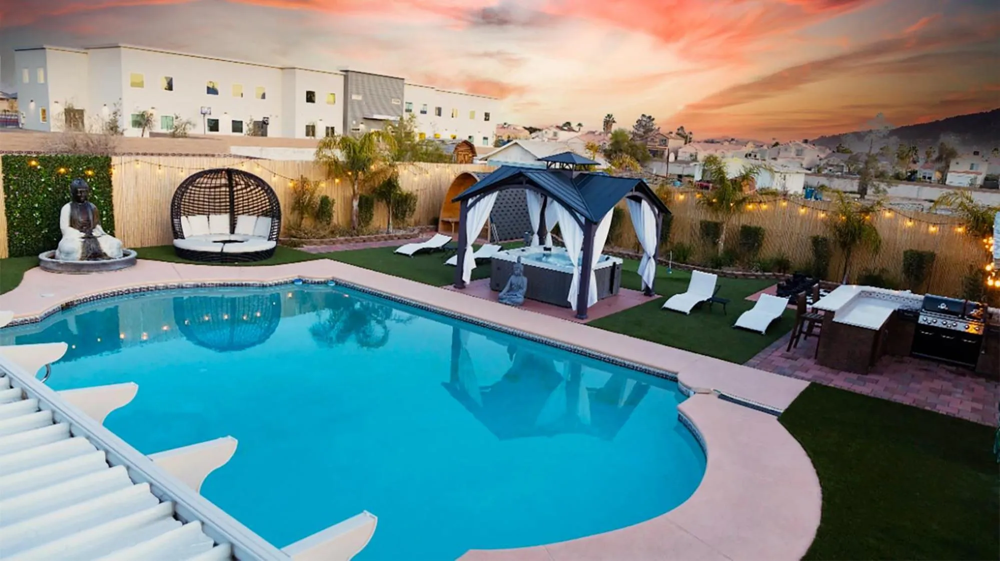 Pool view in Buddha Mansion Luxury Resort - 8BR Modern, HotTub, Huge pool, Sauna, BBQ grill, Game Room