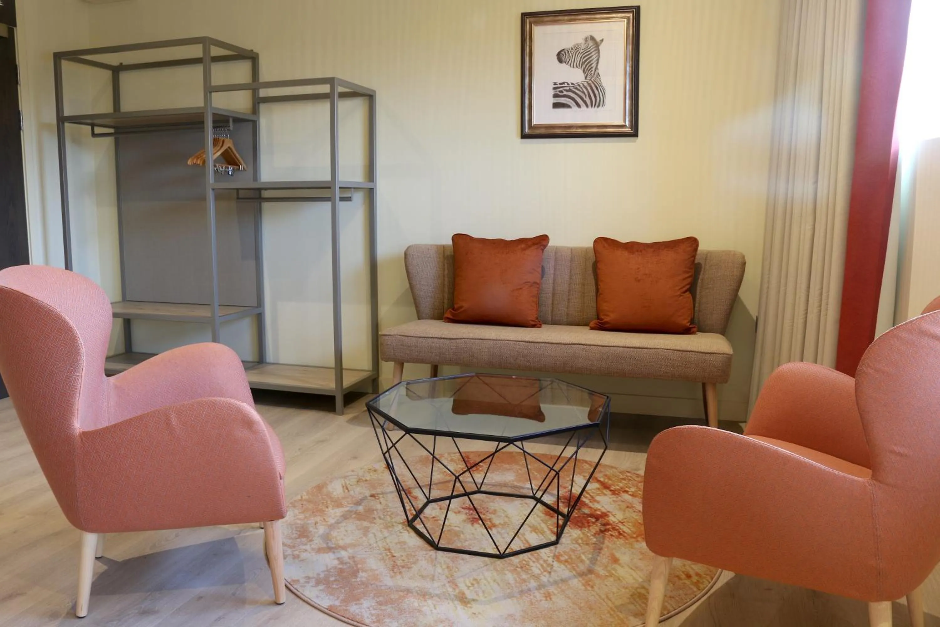 Seating area in Hex Wildlife Hotel at Yorkshire Wildlife Park