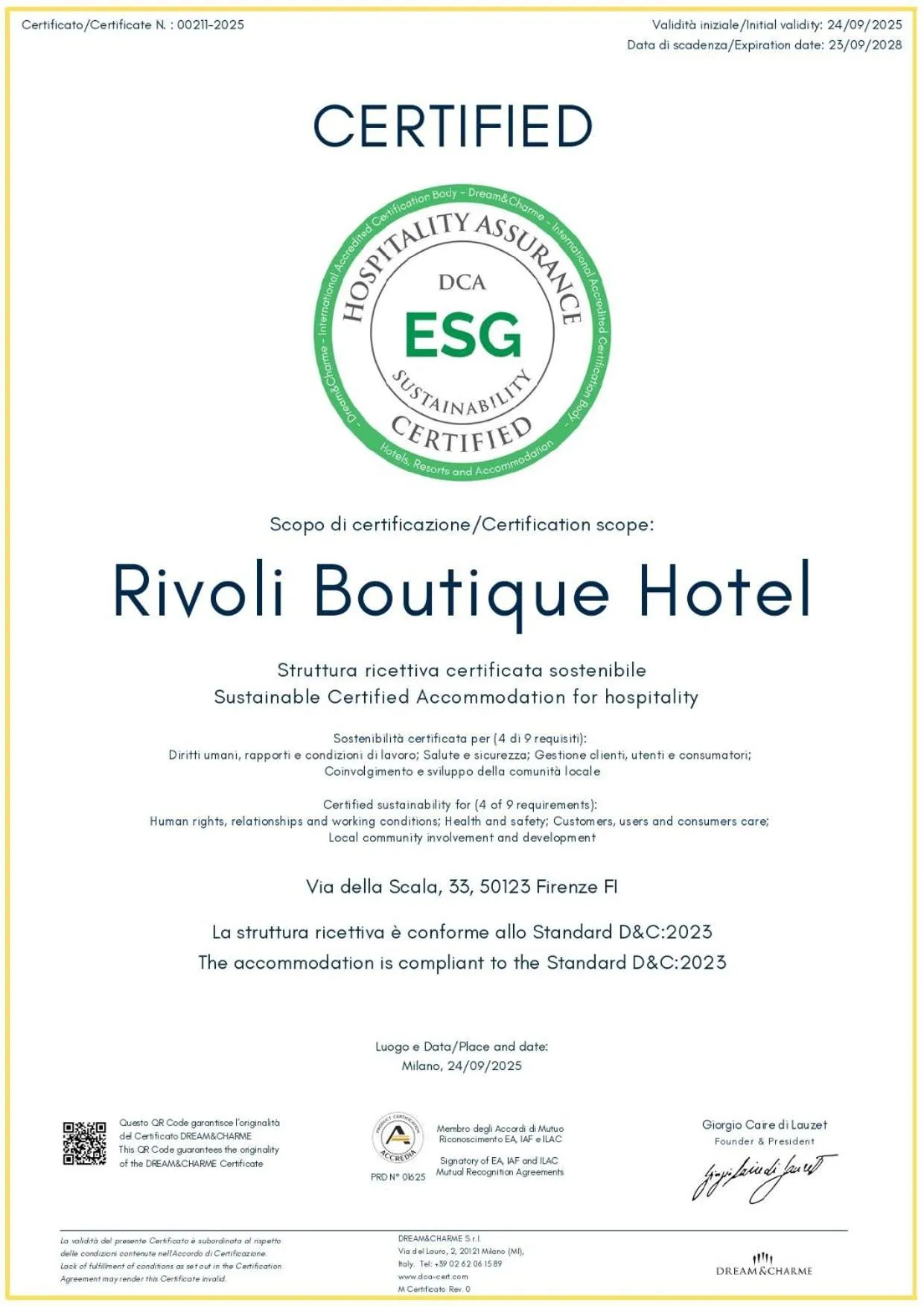 Area and facilities in Rivoli Boutique Hotel