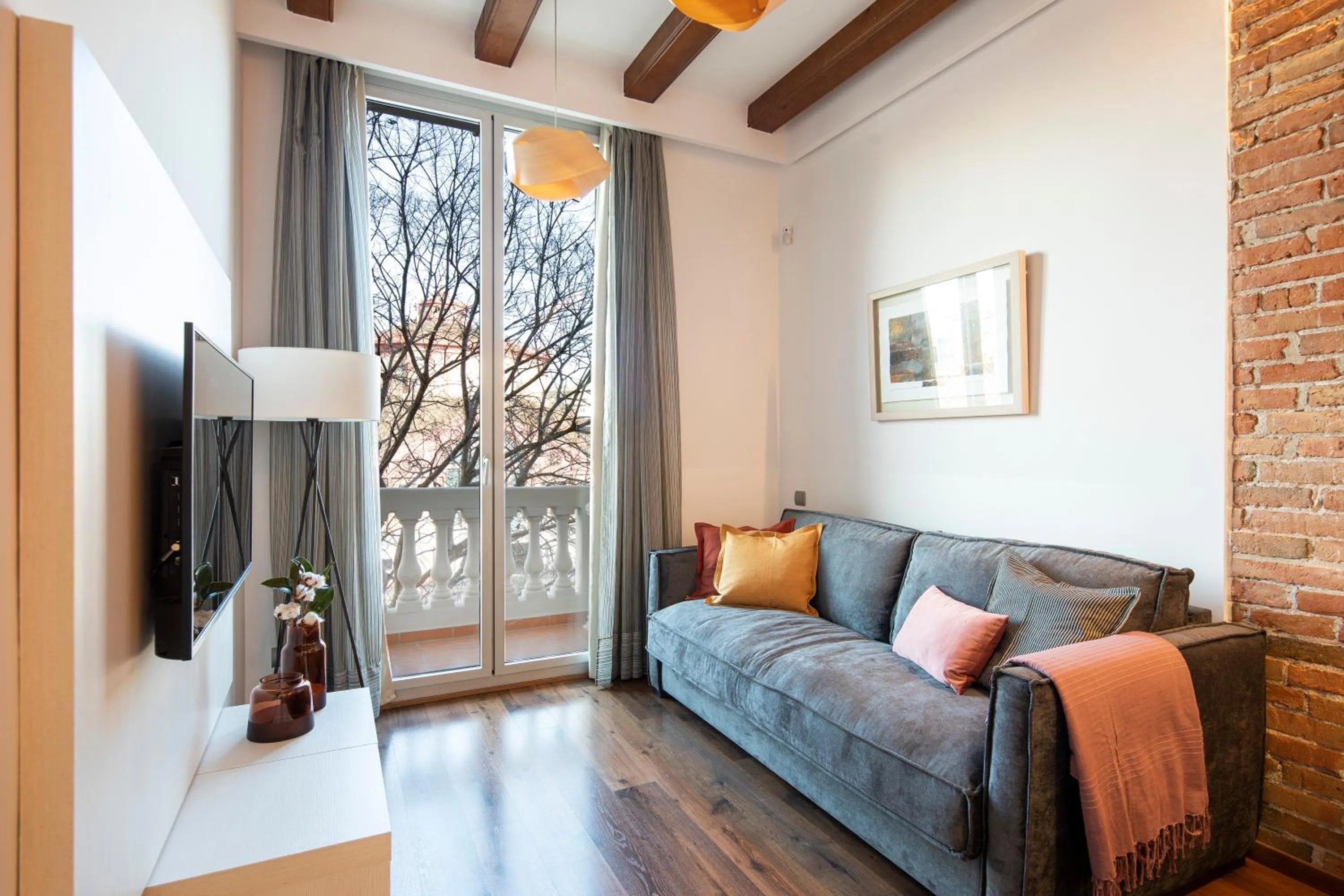 Living room, Bed in Aspasios Market Balconies Apartments