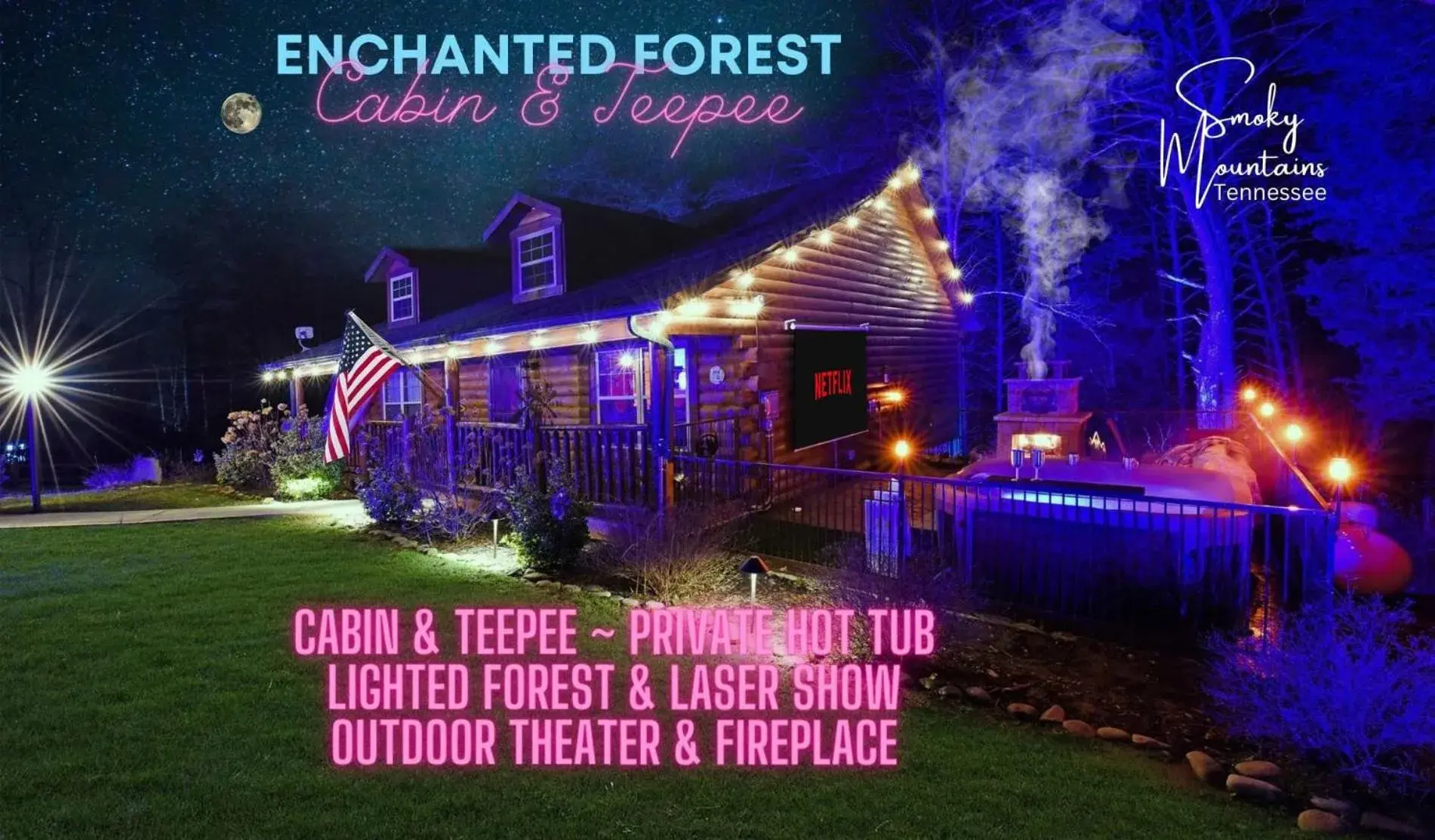 Enchanted Forest Cabin And Teepee! Lights & Laser Show! Private Hot Tub! Unique Stay! Enchanted Forest Cabin And Teepee! Lights & Laser Show! Private Hot Tub! Unique Stay!