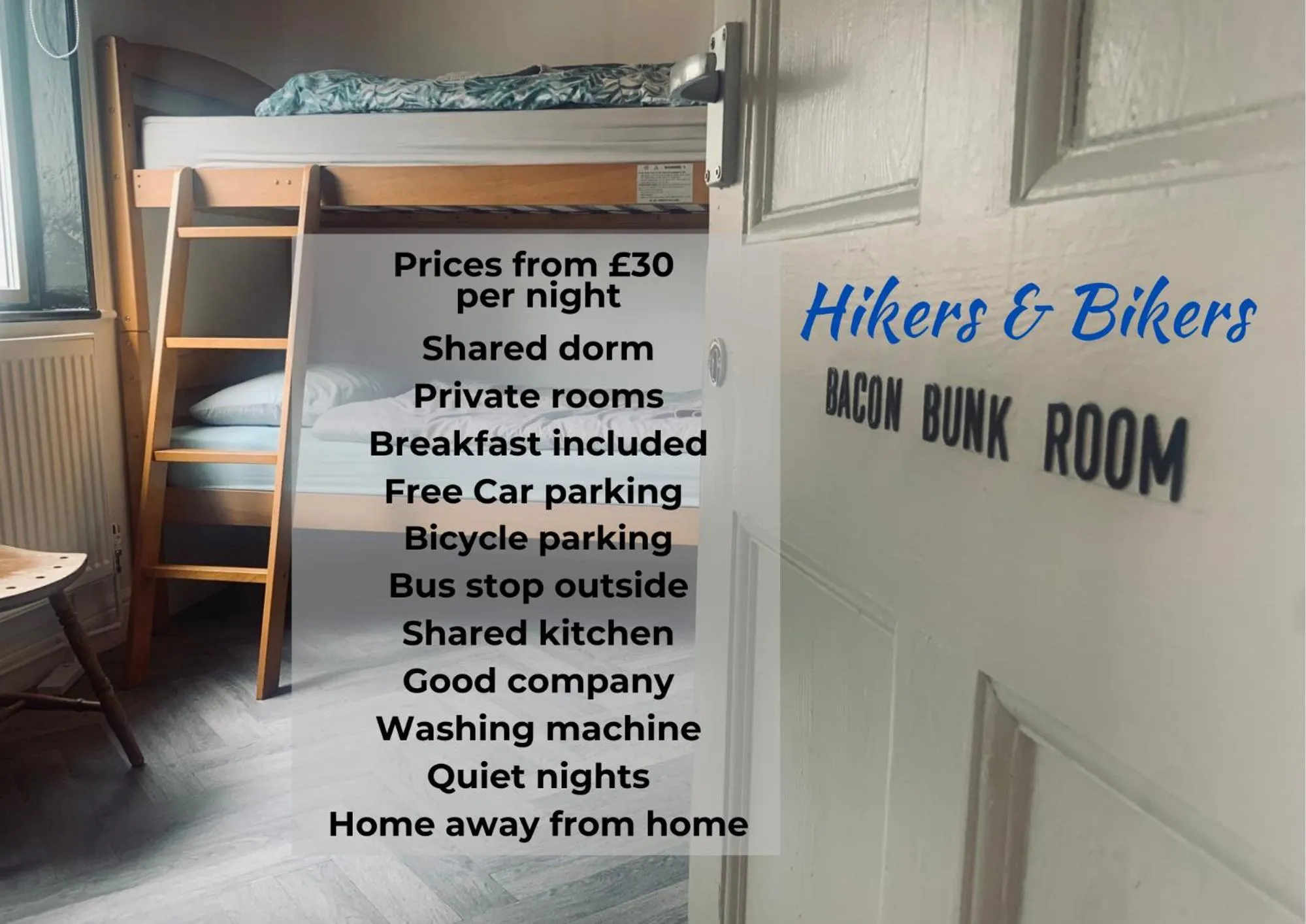 Text overlay, Bed in Hikers & Bikers Refuge