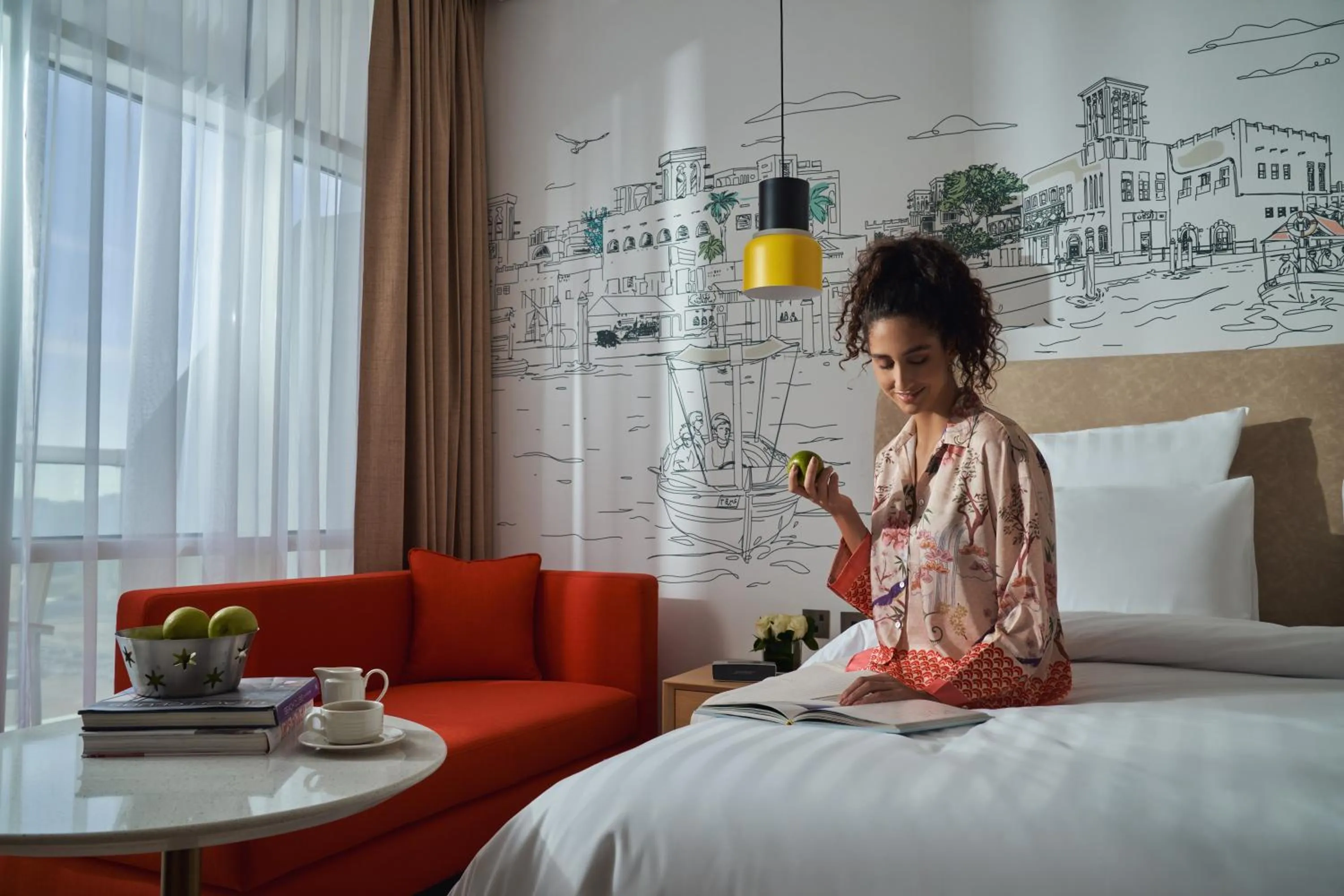 Seating area, Bed in Adagio Jumeirah Village Triangle