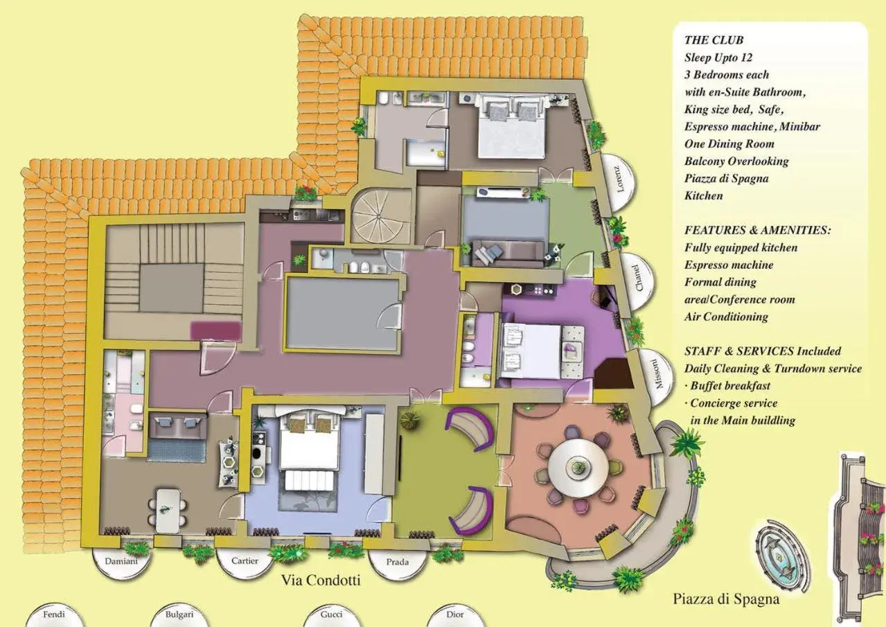 The Club Three-Bedroom Apartment with View in The Inn at the Spanish Steps Luxury Collection - The Inn at the Spanish Steps The Club Three-Bedroom Apartment with View in The Inn at the Spanish Steps Luxury Collection - The Inn at the Spanish Steps