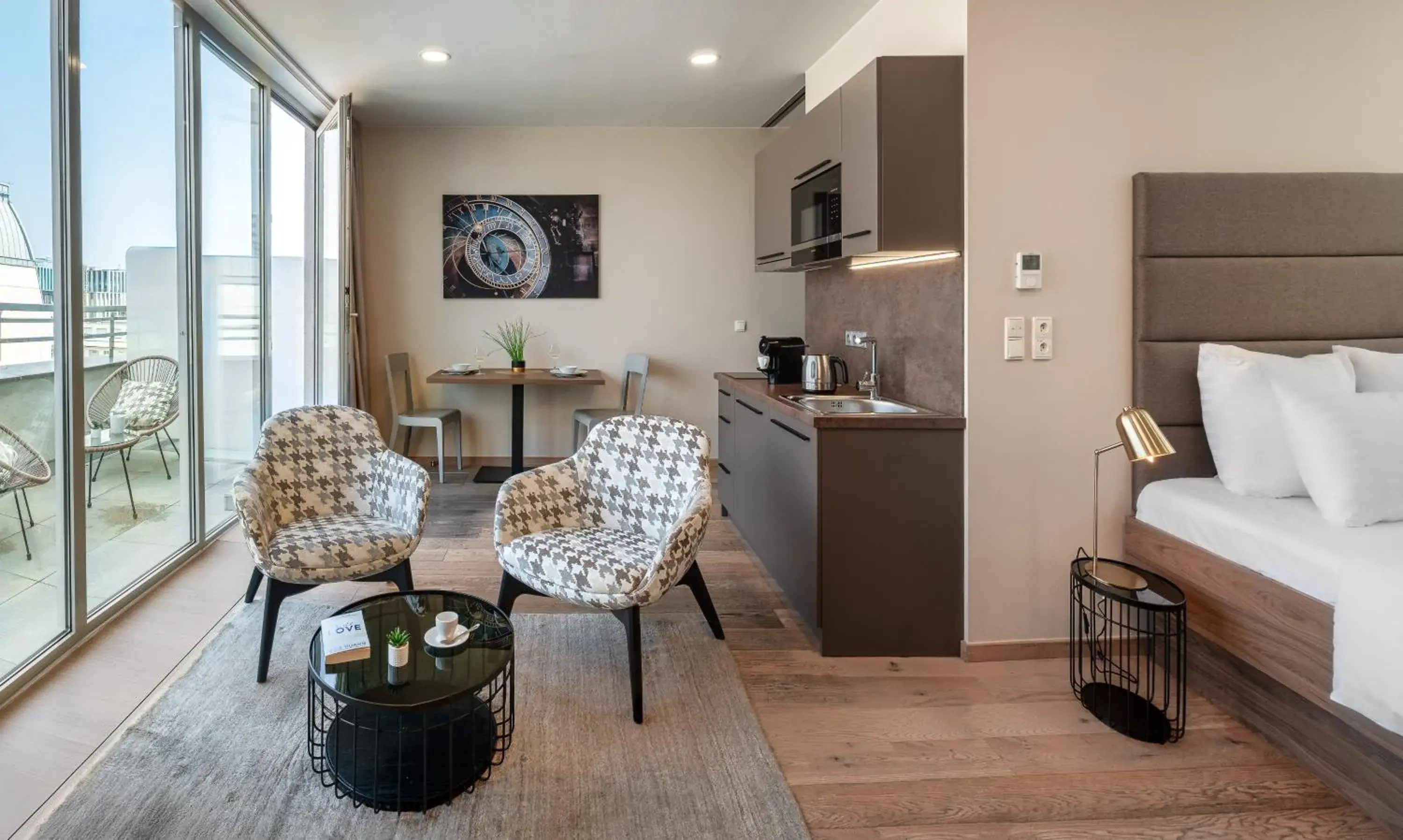 Kitchen or kitchenette, Bed in VN17 Rooftop Suites by Adrez Kitchen or kitchenette, Bed in VN17 Rooftop Suites by Adrez