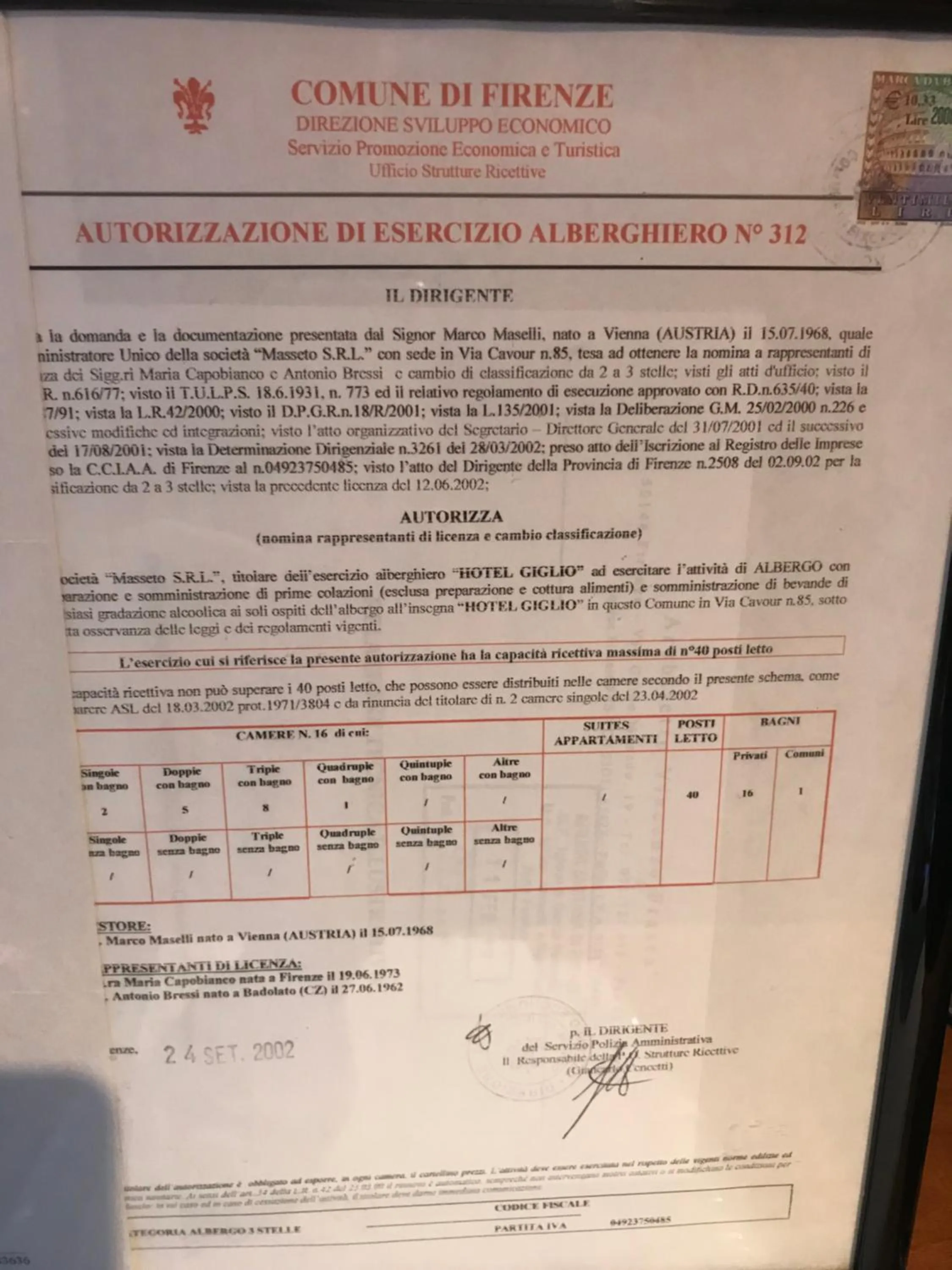 Certificate/Award in Hotel Giglio