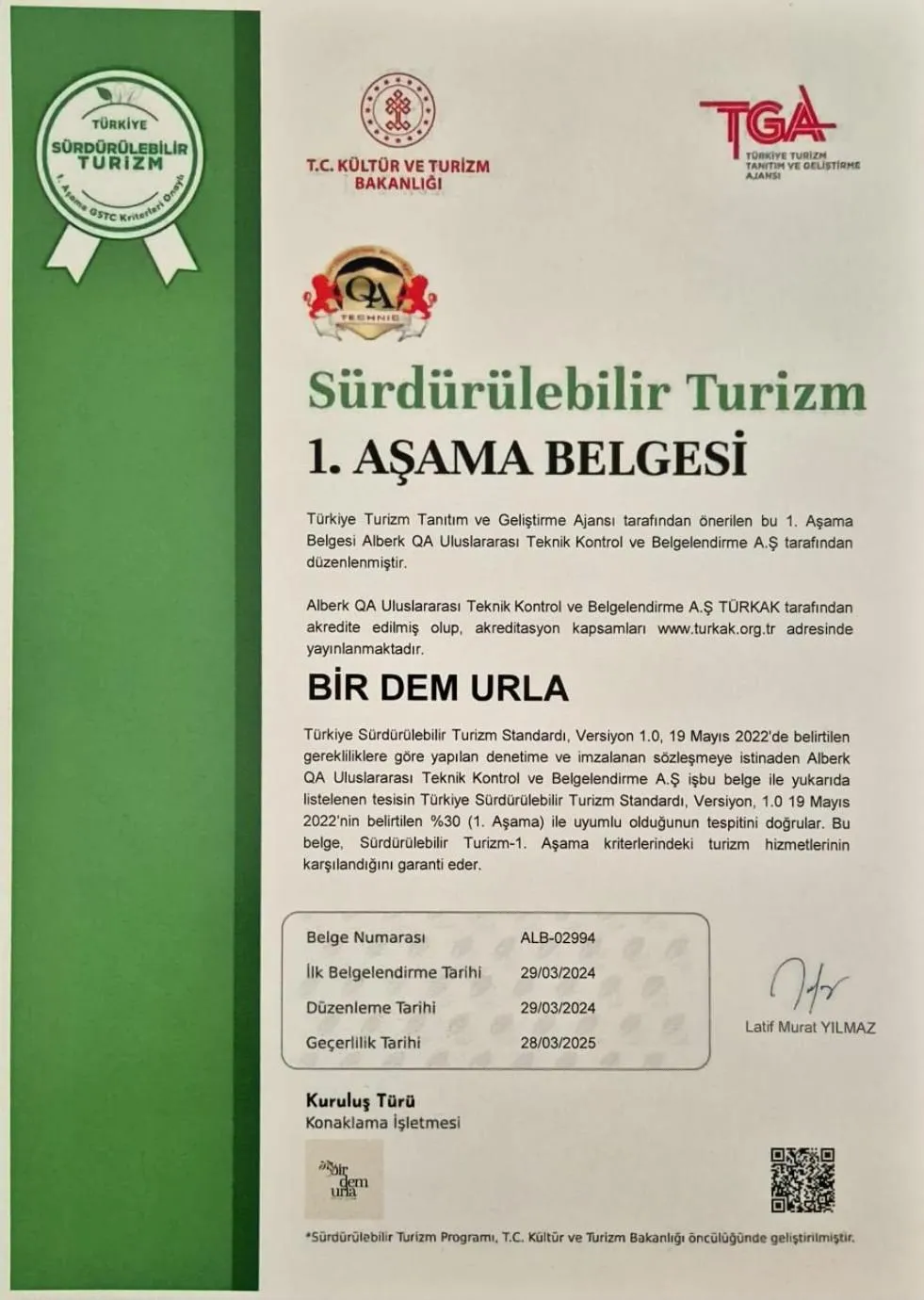 Certificate/Award in Bir Dem Urla