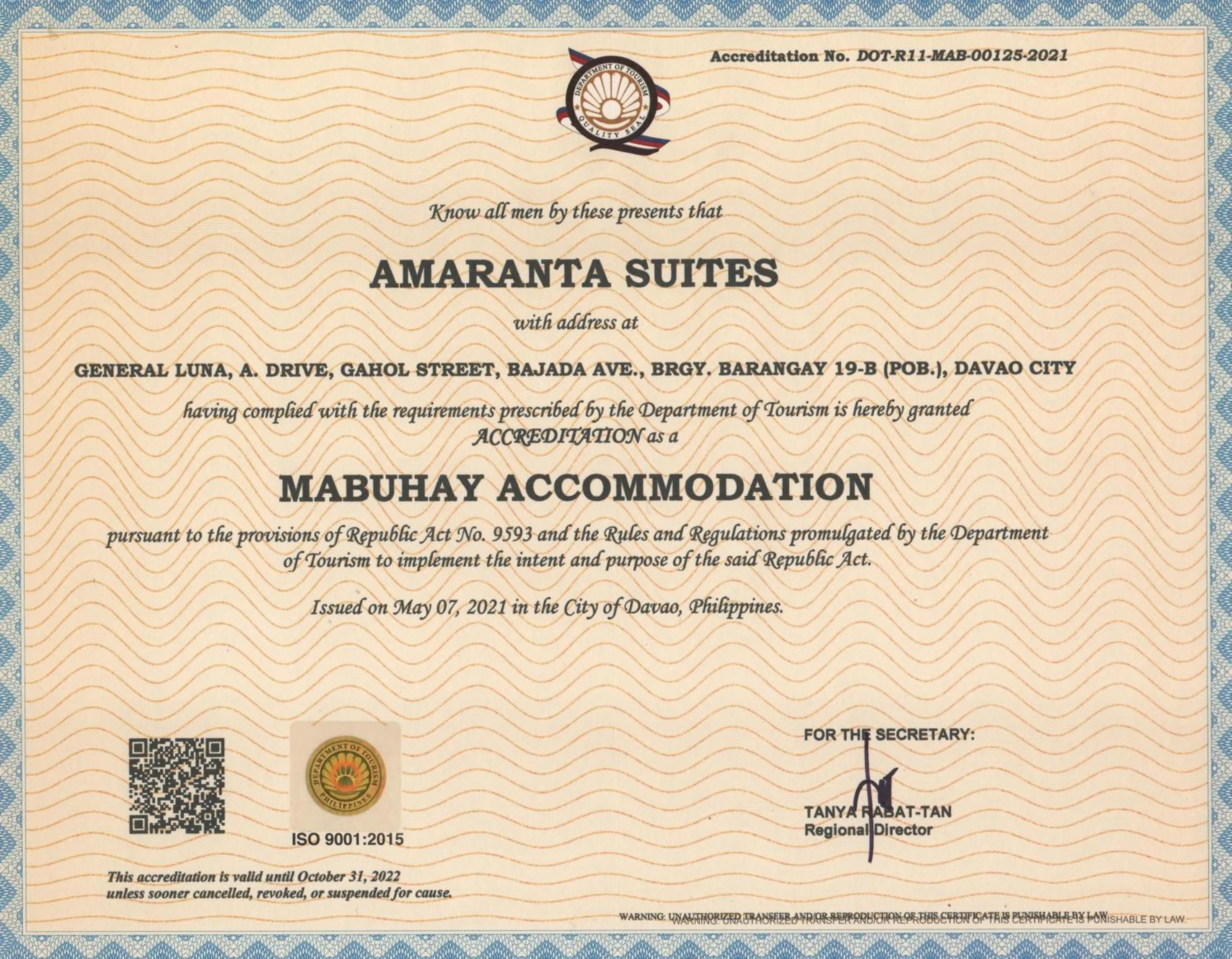 Certificate/Award in AMARANTA SUITES