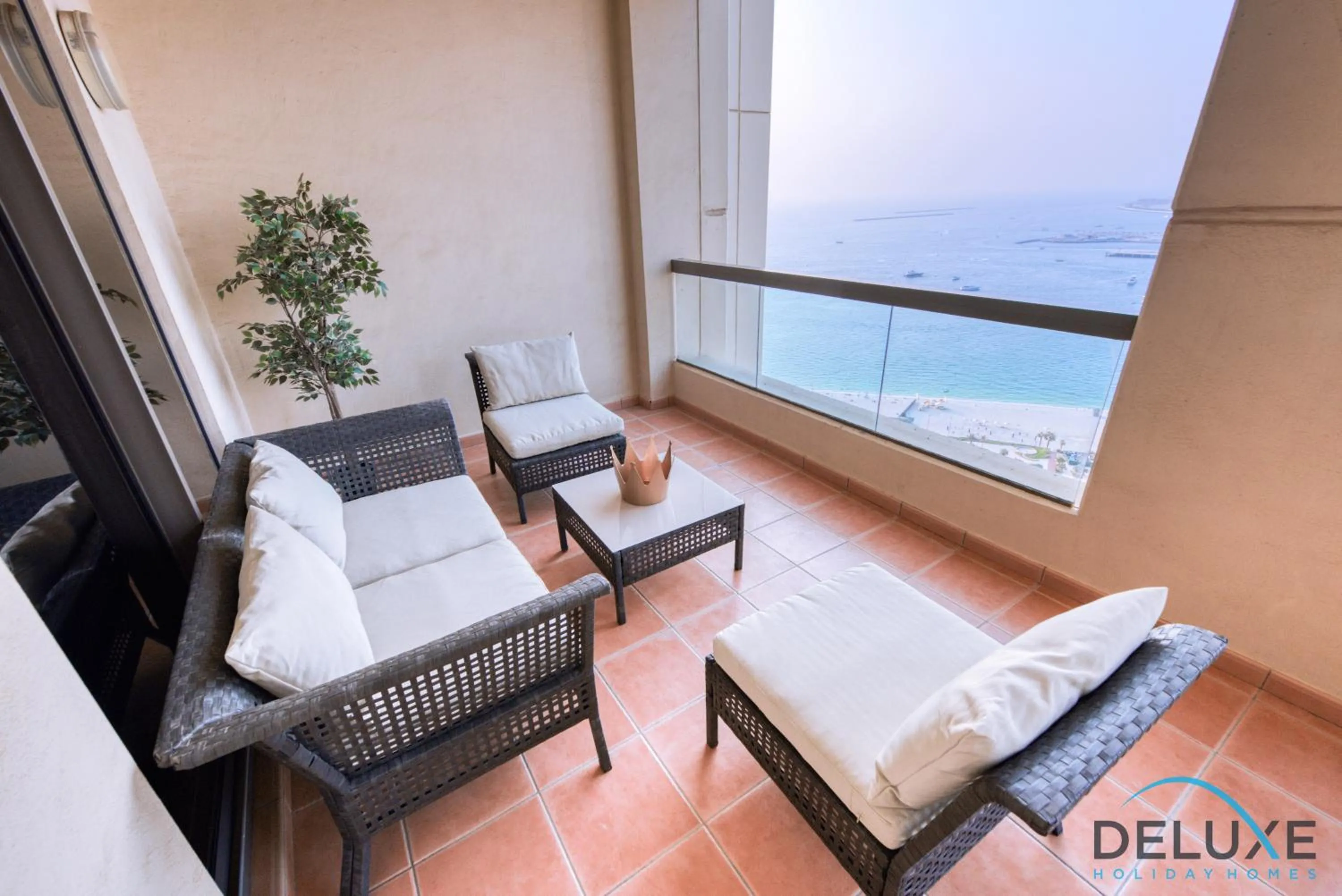 Balcony/Terrace in High-floor 1BR Unit Close to Beach with Sea Views, Sadaf 6, Jumeirah Beach Residence by Deluxe Holiday Homes
