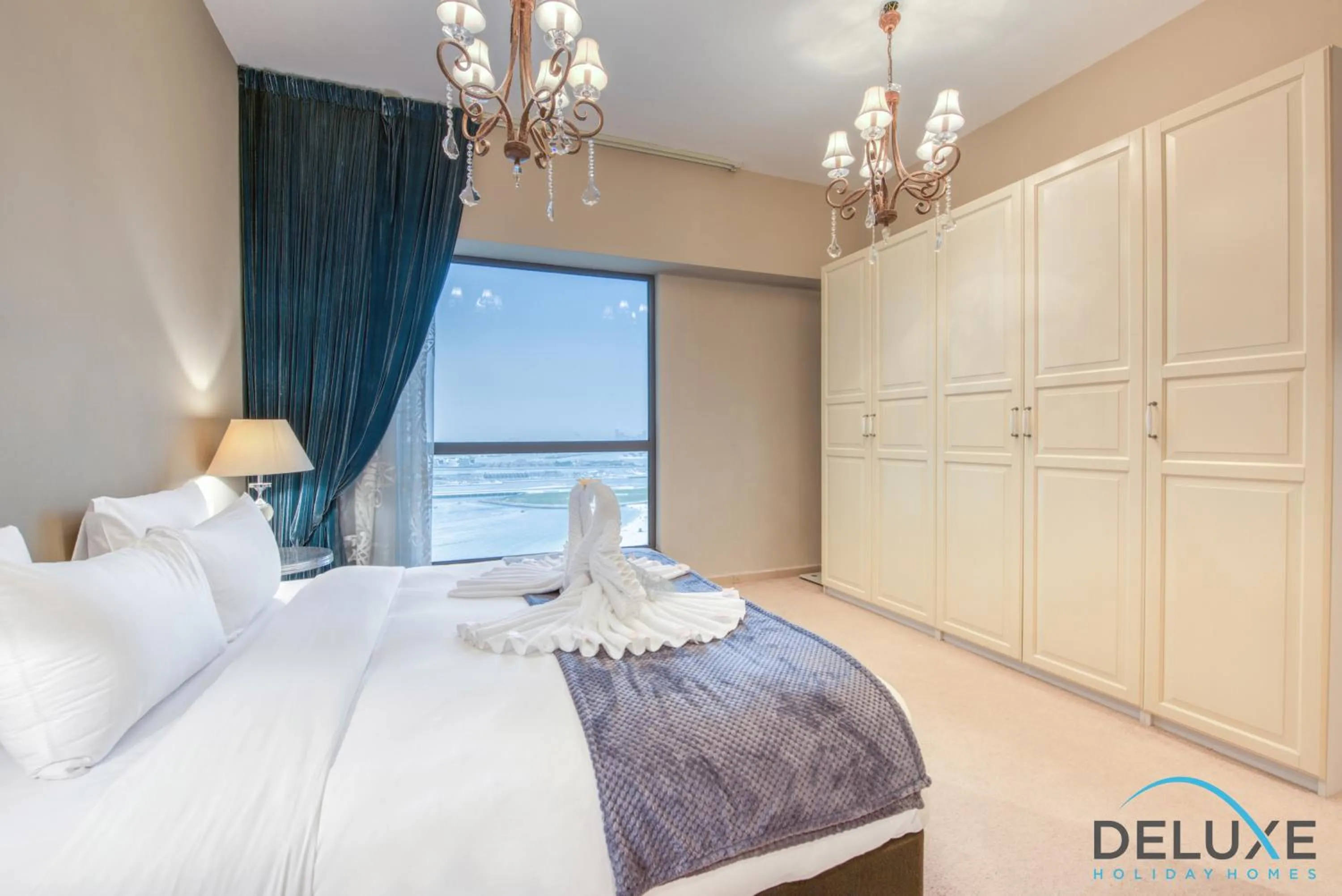 Bed in High-floor 1BR Unit Close to Beach with Sea Views, Sadaf 6, Jumeirah Beach Residence by Deluxe Holiday Homes