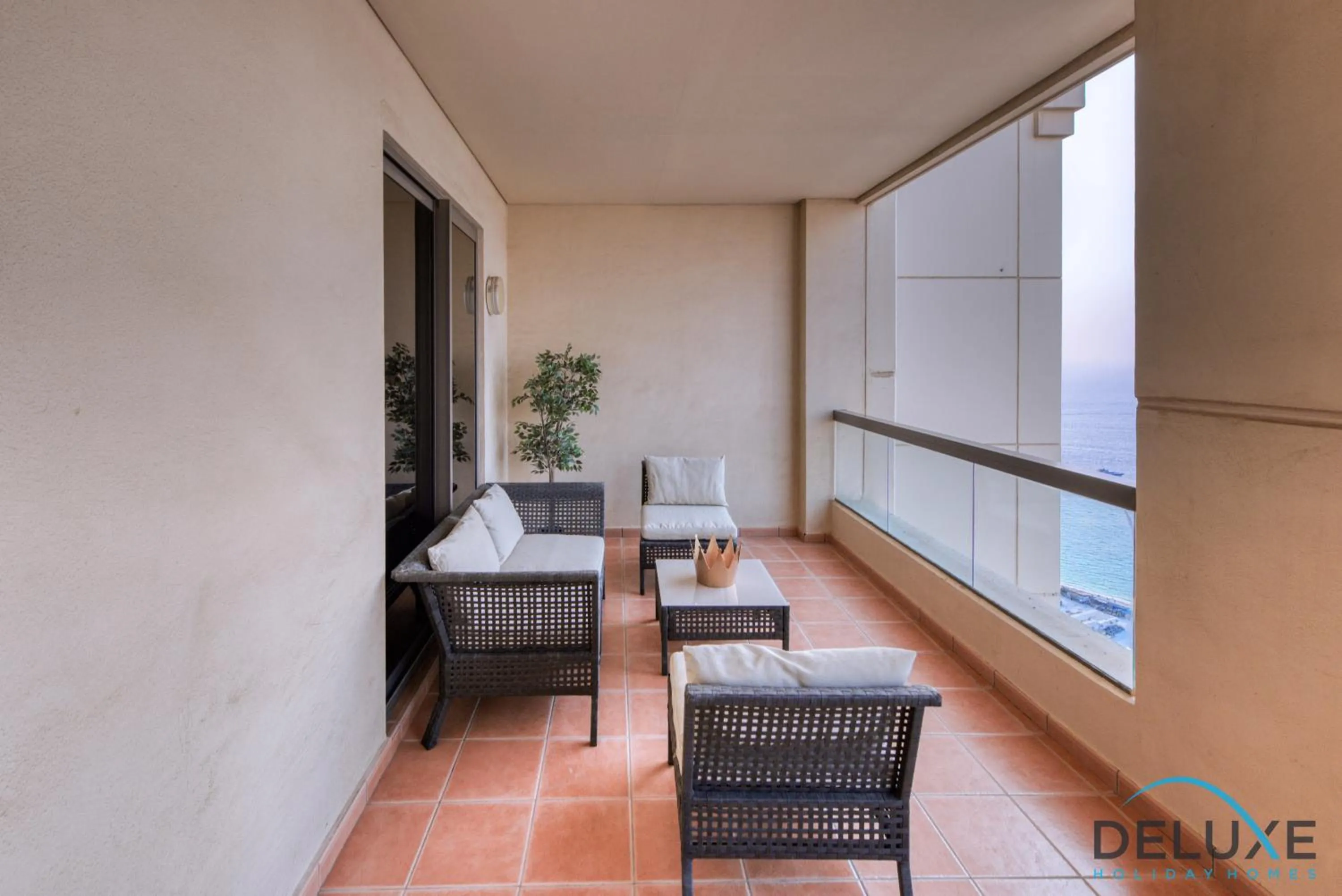 Balcony/Terrace in High-floor 1BR Unit Close to Beach with Sea Views, Sadaf 6, Jumeirah Beach Residence by Deluxe Holiday Homes