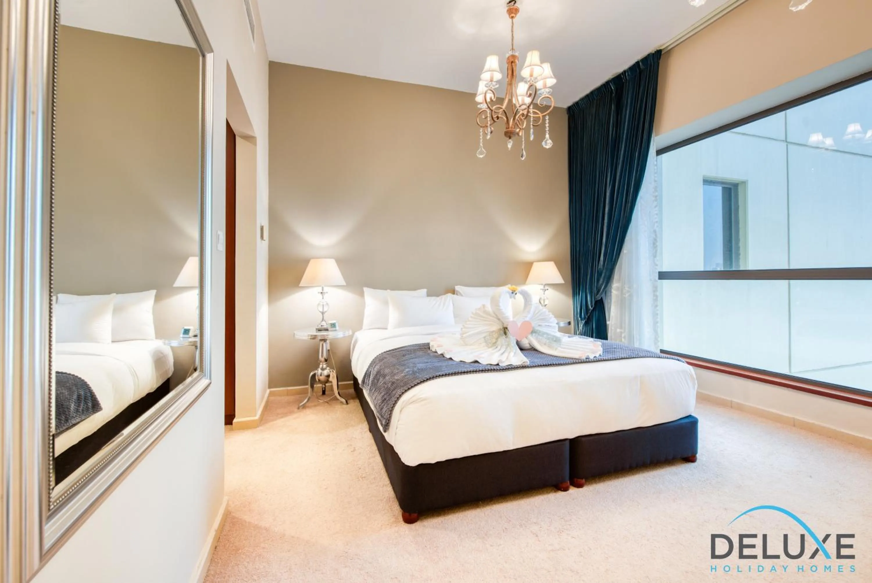 Bed in High-floor 1BR Unit Close to Beach with Sea Views, Sadaf 6, Jumeirah Beach Residence by Deluxe Holiday Homes
